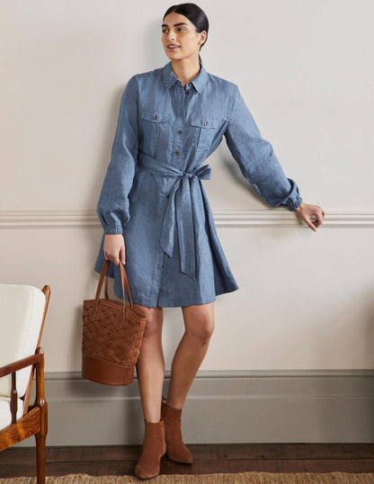 Ausgestelltes Mini-Hemdblusenkleid-Mittlerer Faux-Uni