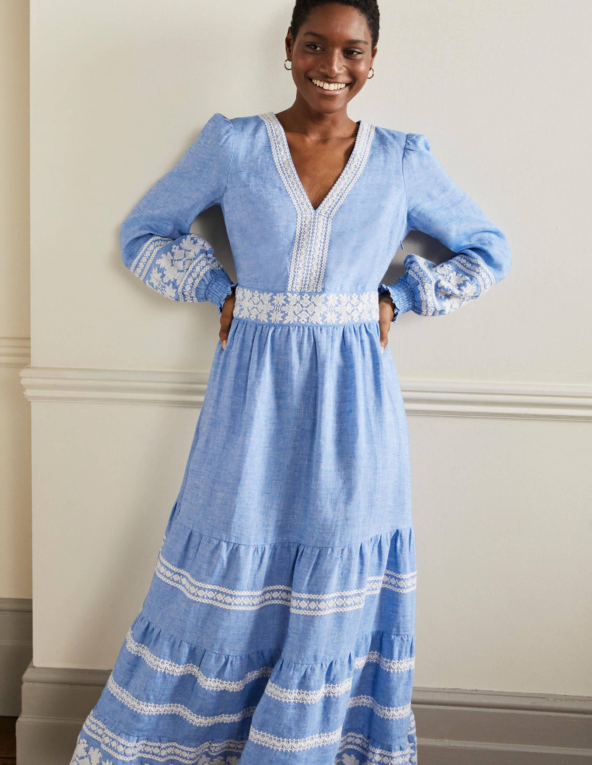 Nadia Embroidered Maxi Dress-Chambray-4