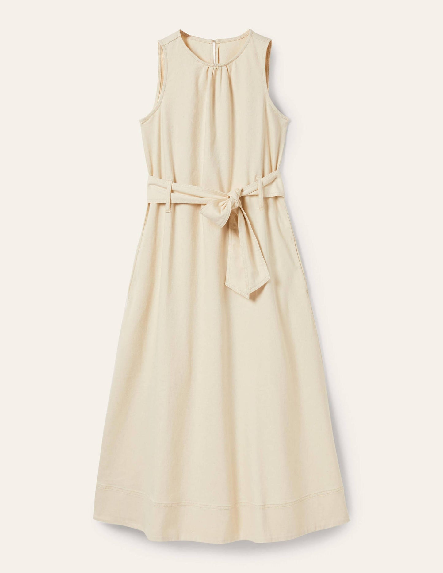 Ärmelloses Midikleid mit Gürtel-Ecru