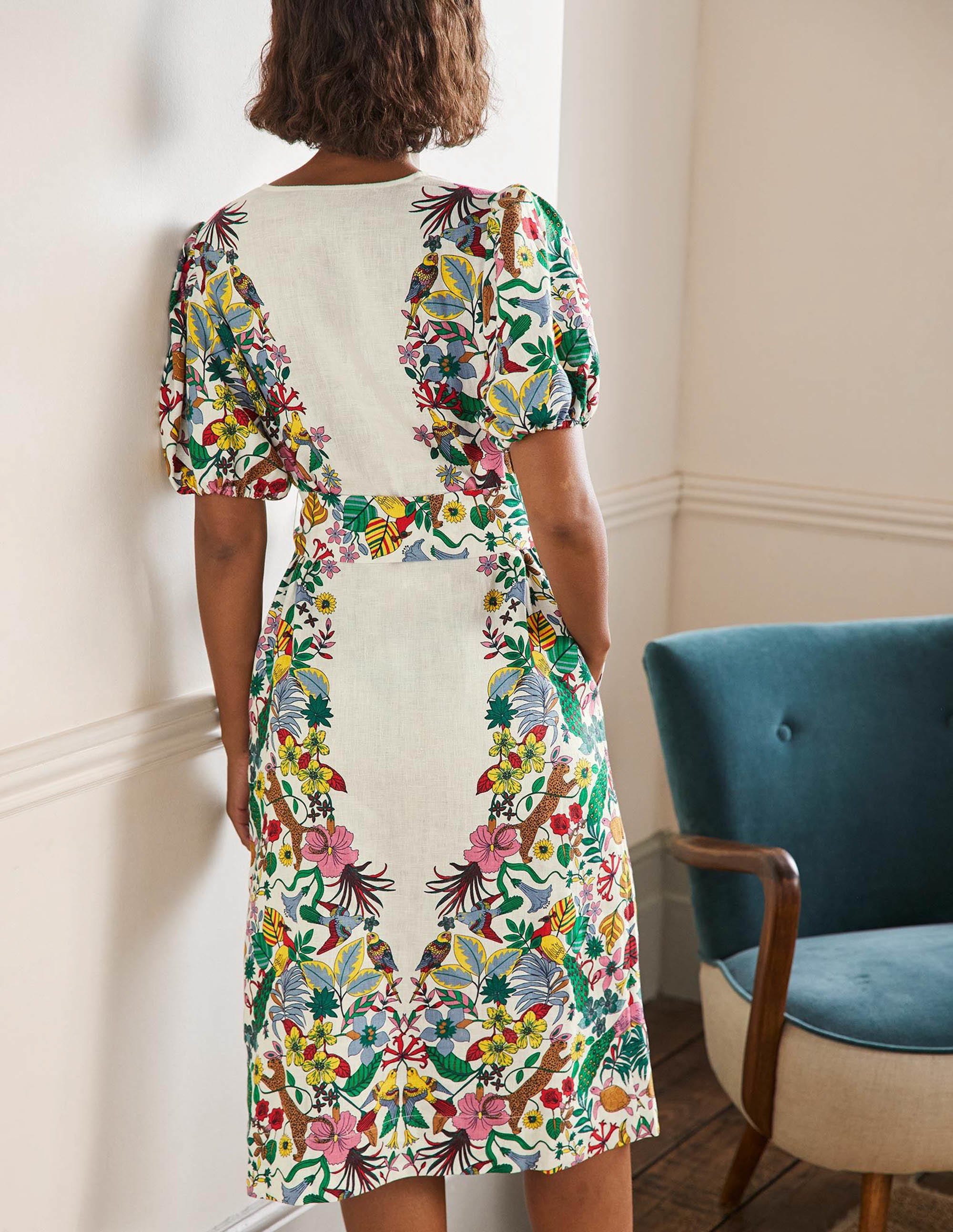 Midikleid aus Leinen mit Puffärmeln-Naturweiß, Exotisches Paradies - Image 8