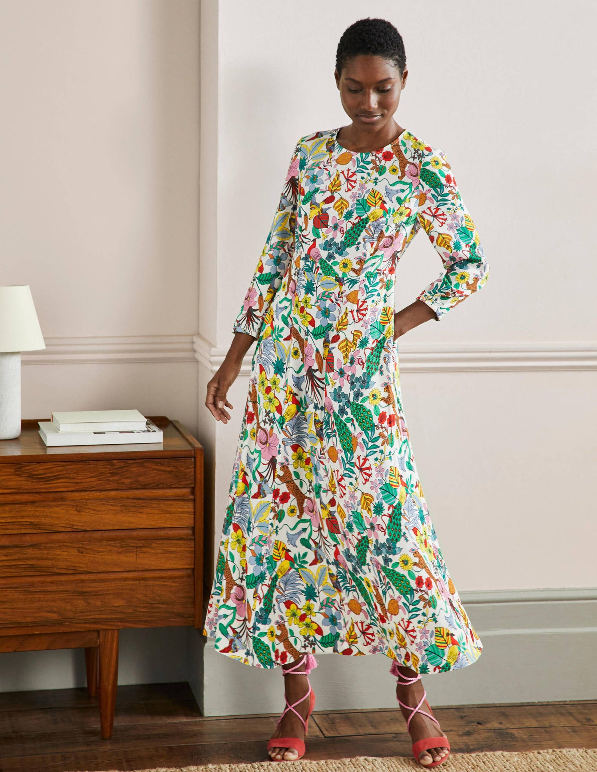 Robe longue à col rond-Multi, motif Exotic Paradise-1