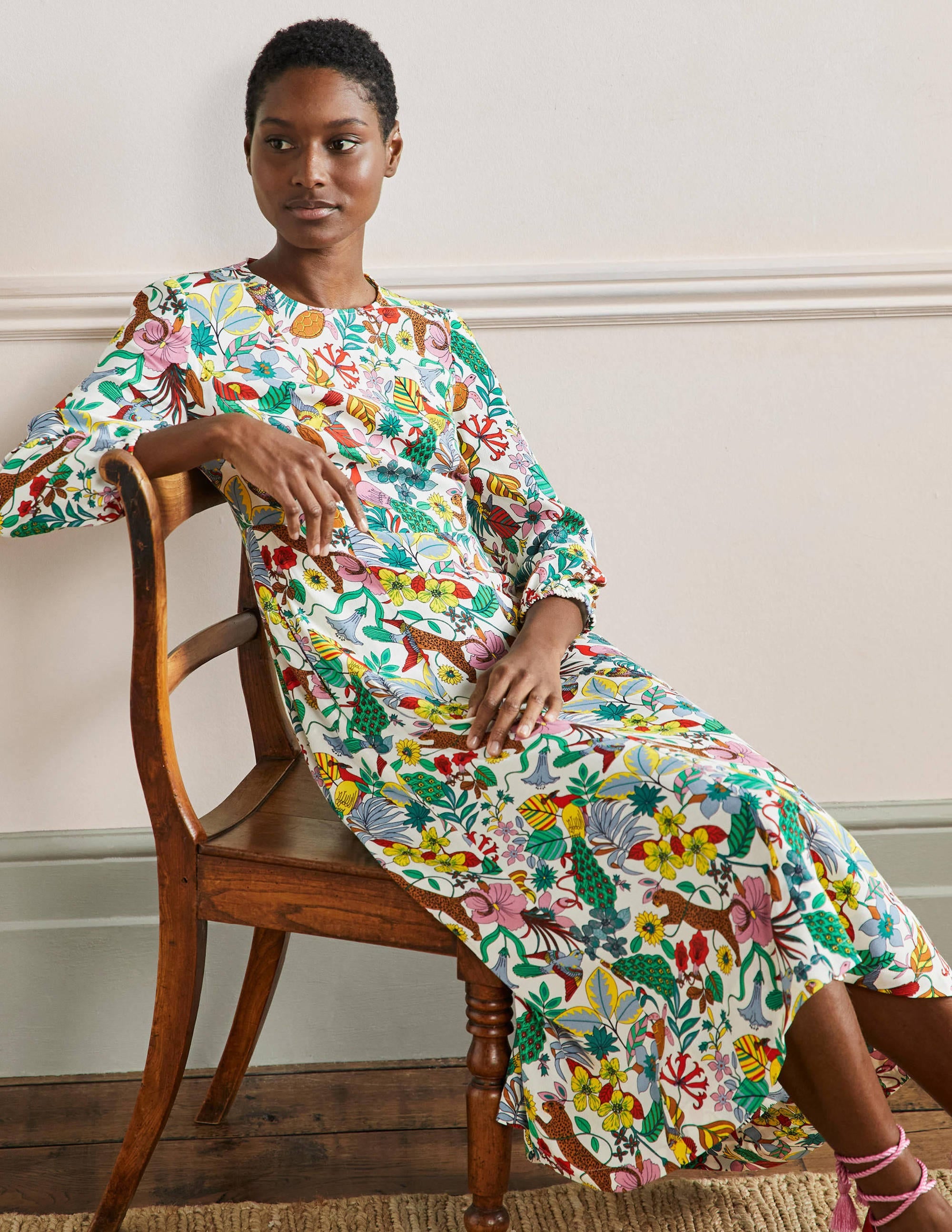 Robe longue à col rond-Multi, motif Exotic Paradise - Image 4