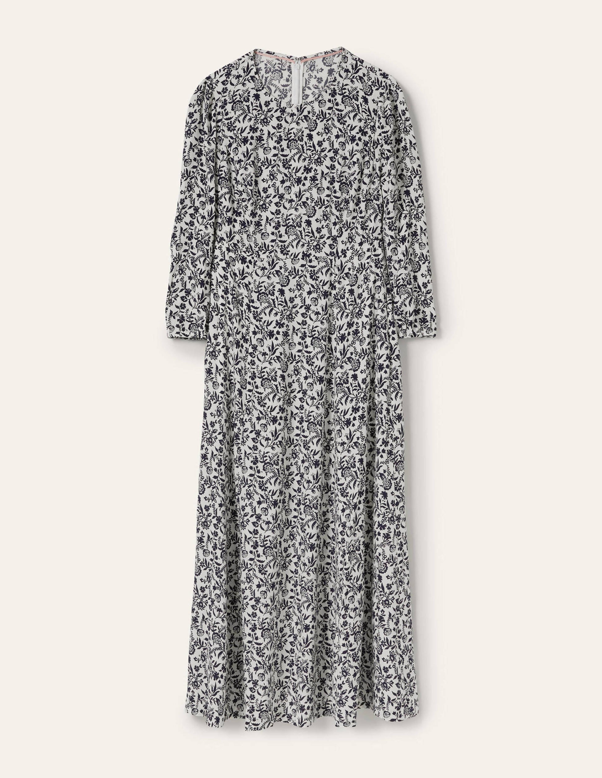 Robe longue à col rond-Bleu marine, motif Flora Charm-11