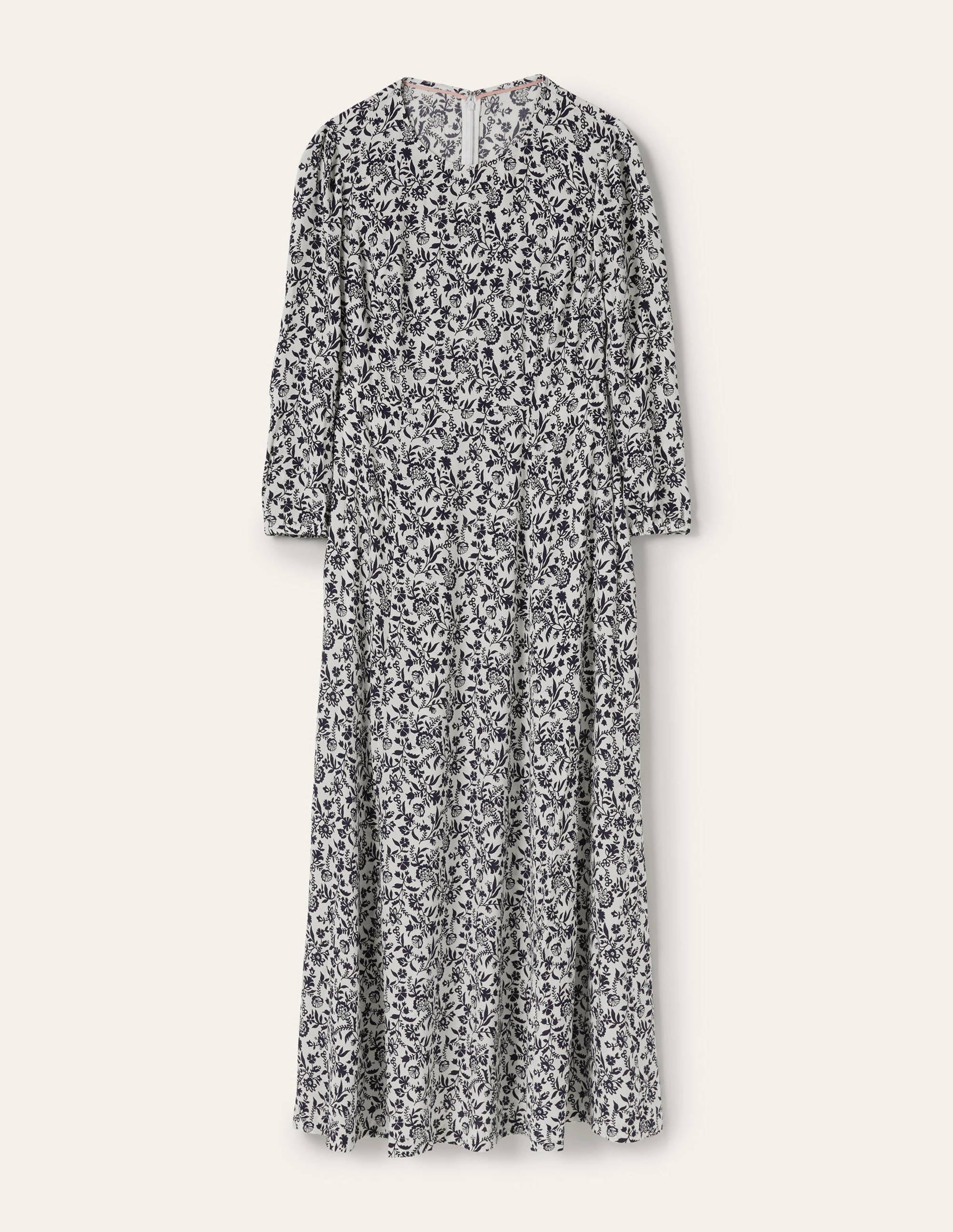 Robe longue à col rond-Bleu marine, motif Flora Charm - Image 11