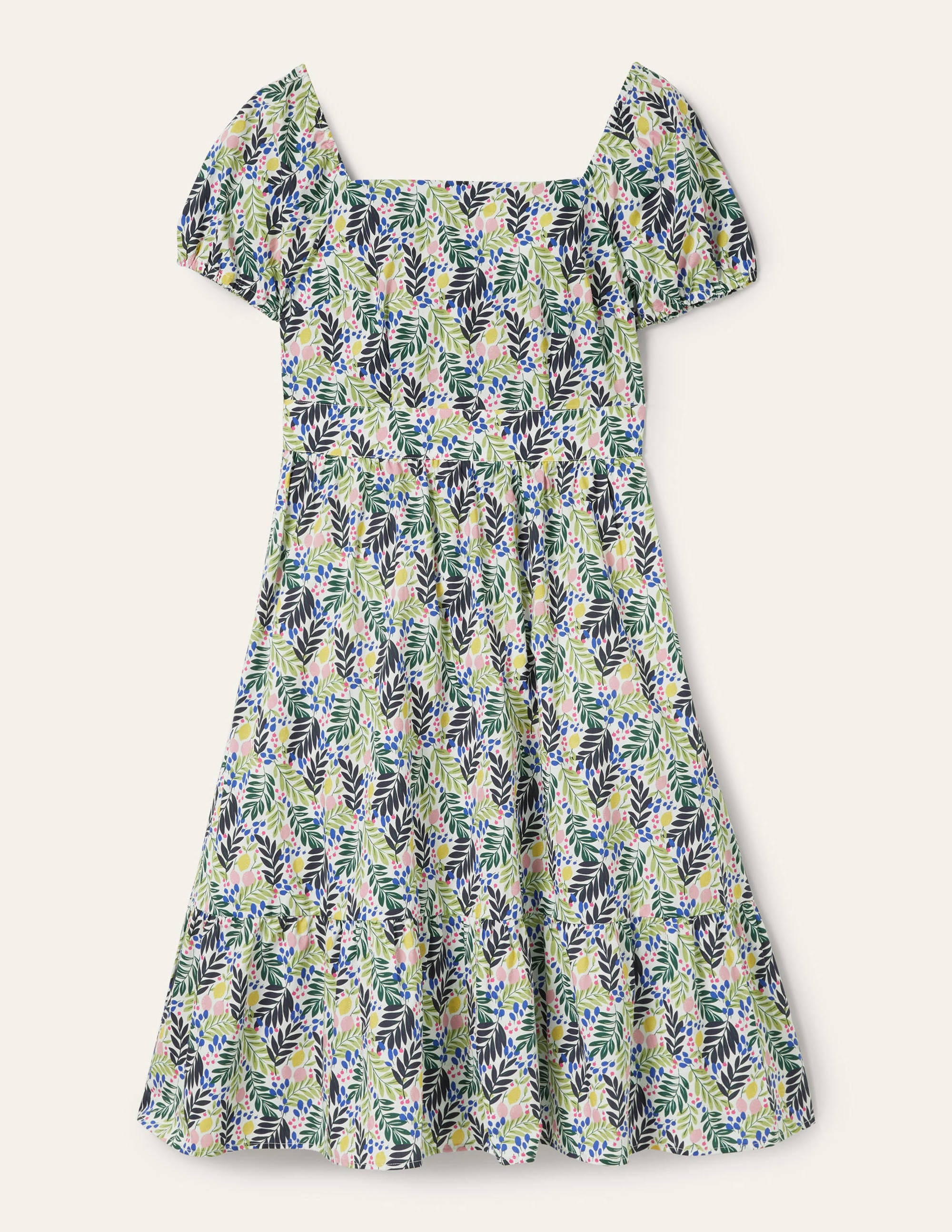 Square Neck Tiered Dress-Multi, Lemon Foliage - Image 5