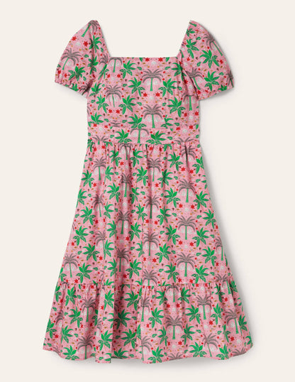Stufenkleid mit eckigem Ausschnitt-Blümchenrosa, Orientalisches Palmenmuster-6