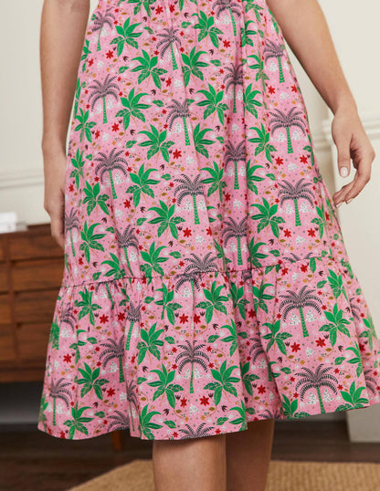 Stufenkleid mit eckigem Ausschnitt-Blümchenrosa, Orientalisches Palmenmuster-2