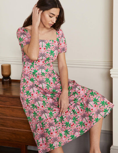 Stufenkleid mit eckigem Ausschnitt-Blümchenrosa, Orientalisches Palmenmuster-4