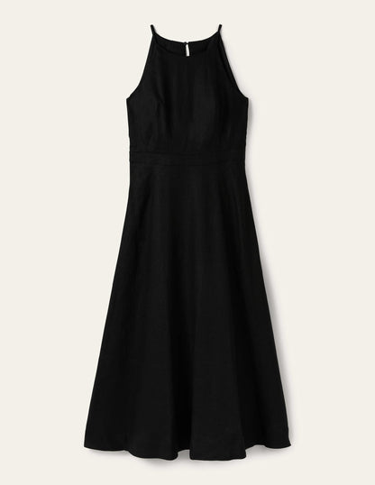 Neckholder-Midikleid aus Leinen-Schwarz