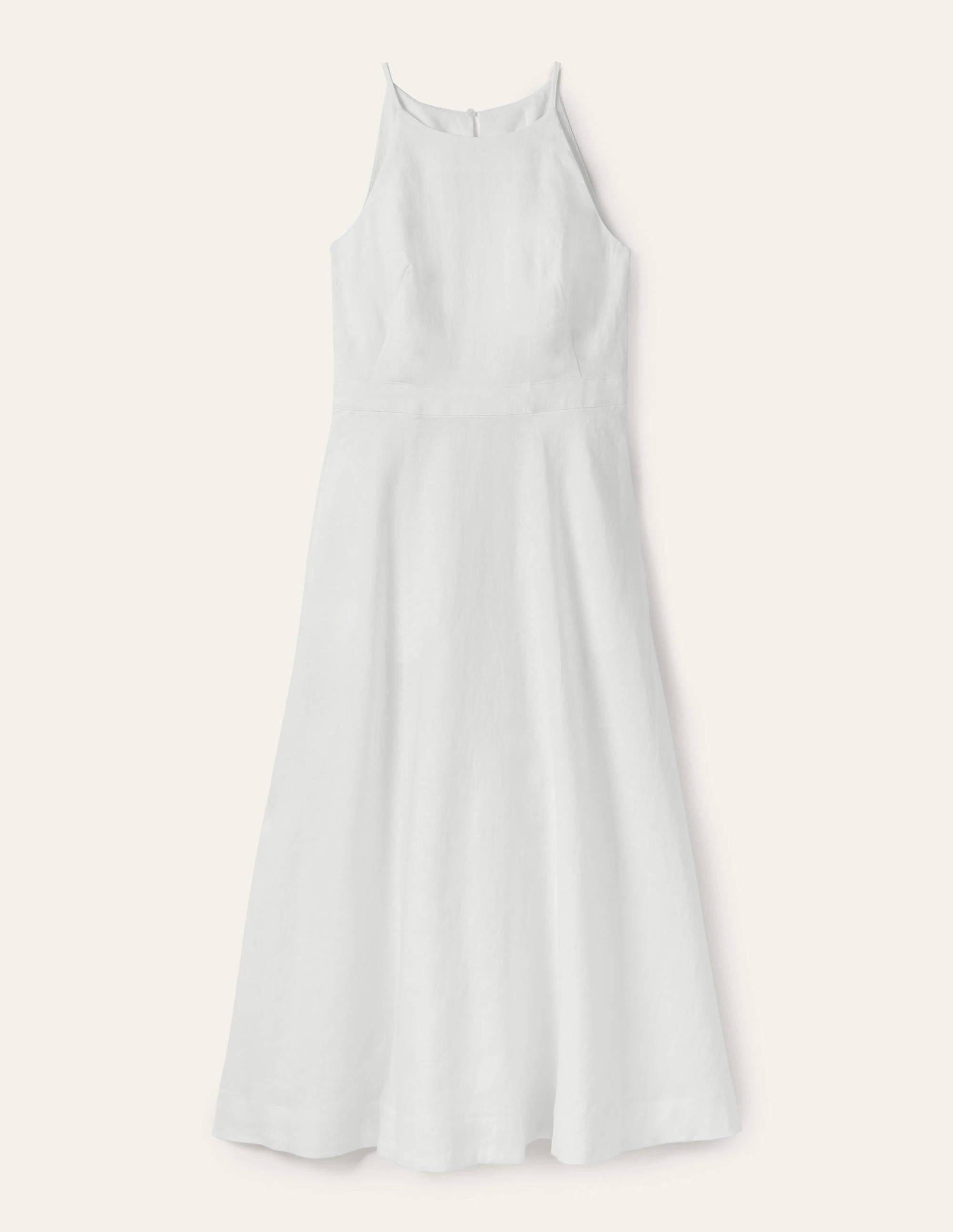 Halterneck Linen Midi Dress-White - Image 5