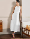 Halterneck Linen Midi Dress-White
