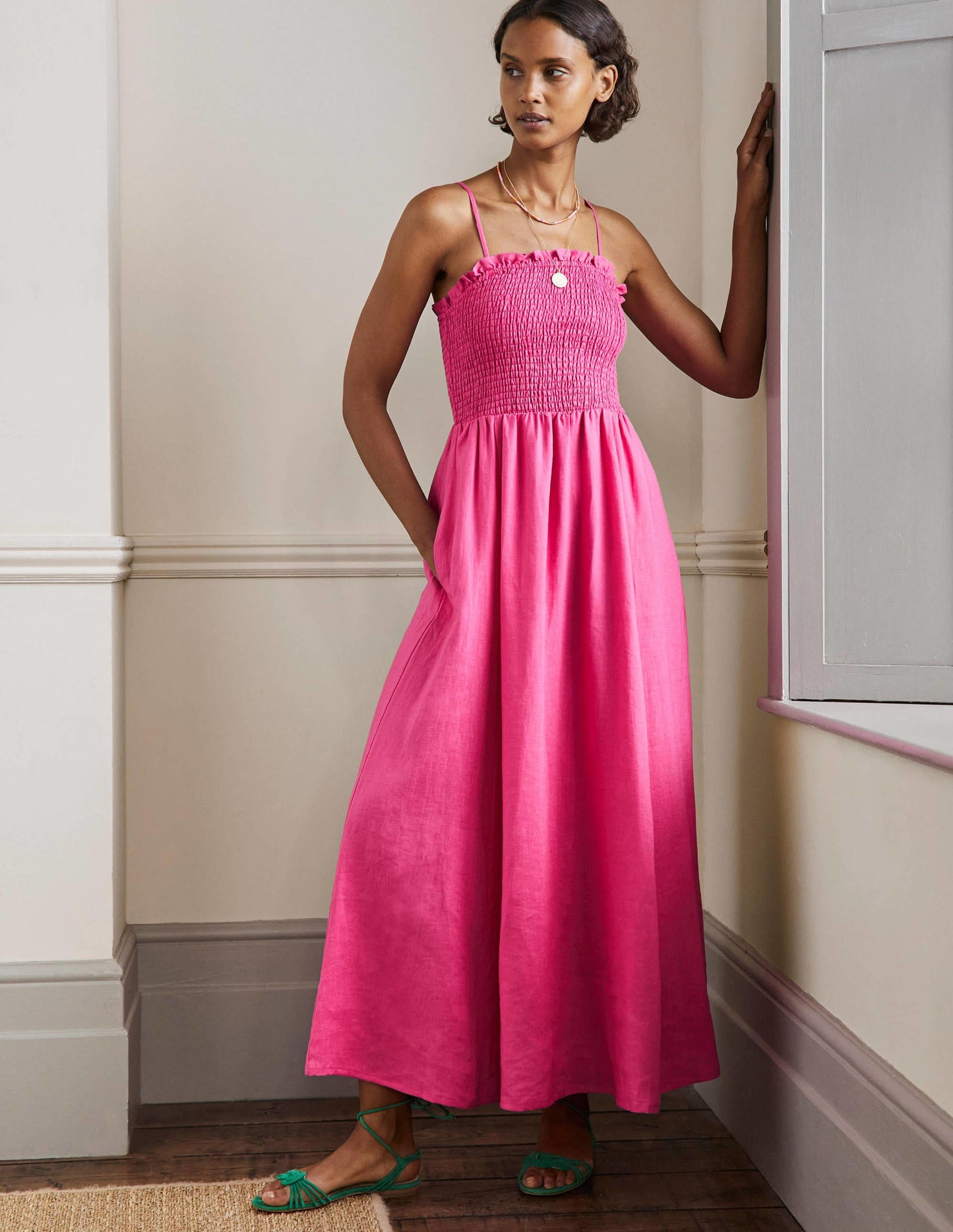 Trägerloses Leinen-Midikleid-Knalliges Stiefmütterchen