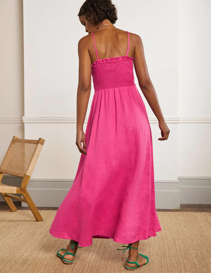 Trägerloses Leinen-Midikleid-Knalliges Stiefmütterchen-3