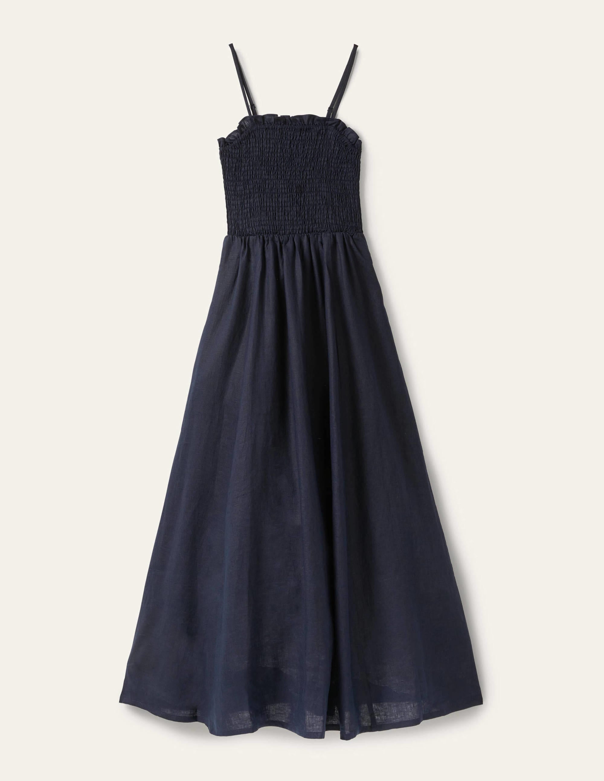 Strapless Linen Midi Dress-Navy - Image 7