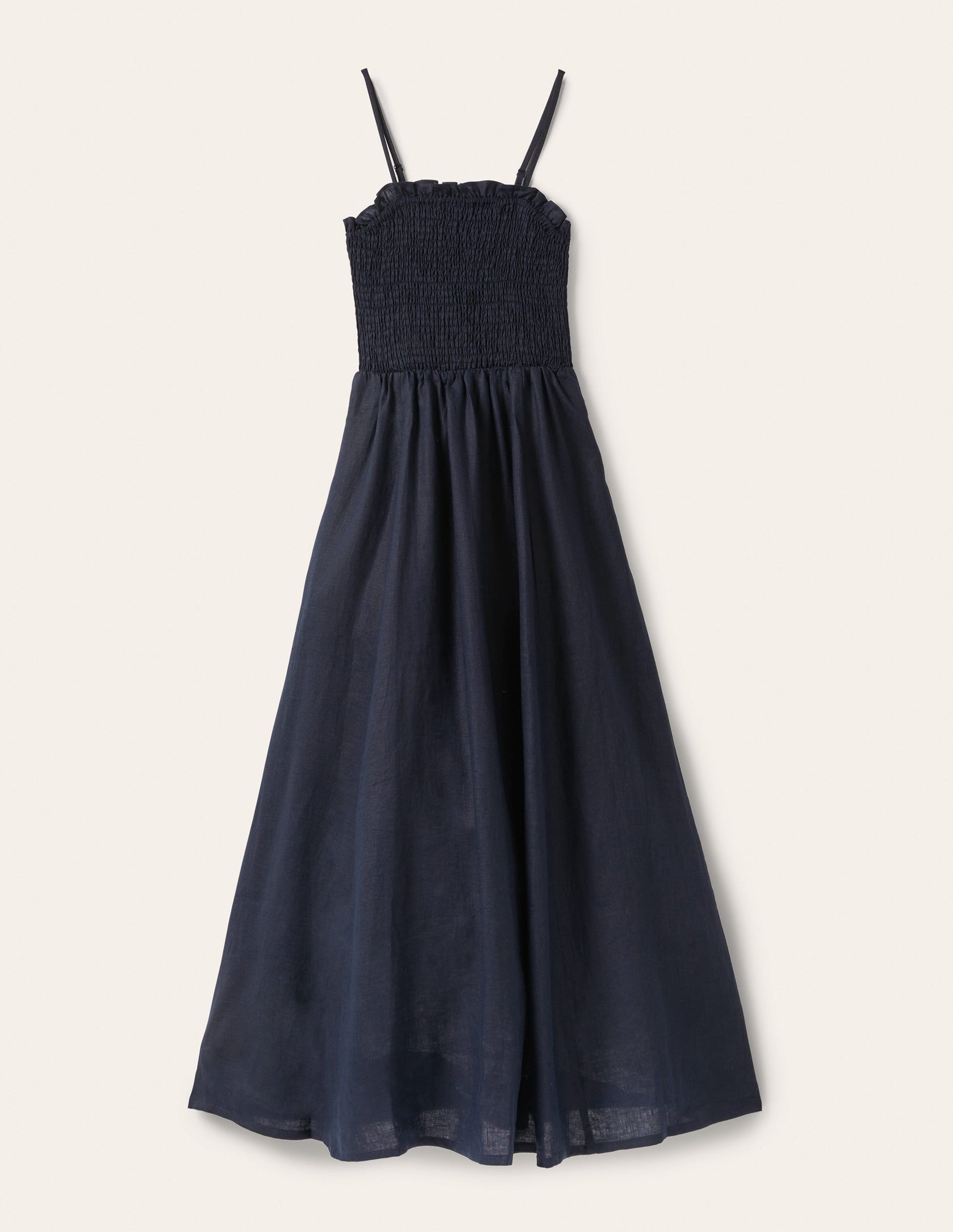 Strapless Linen Midi Dress-Navy-8