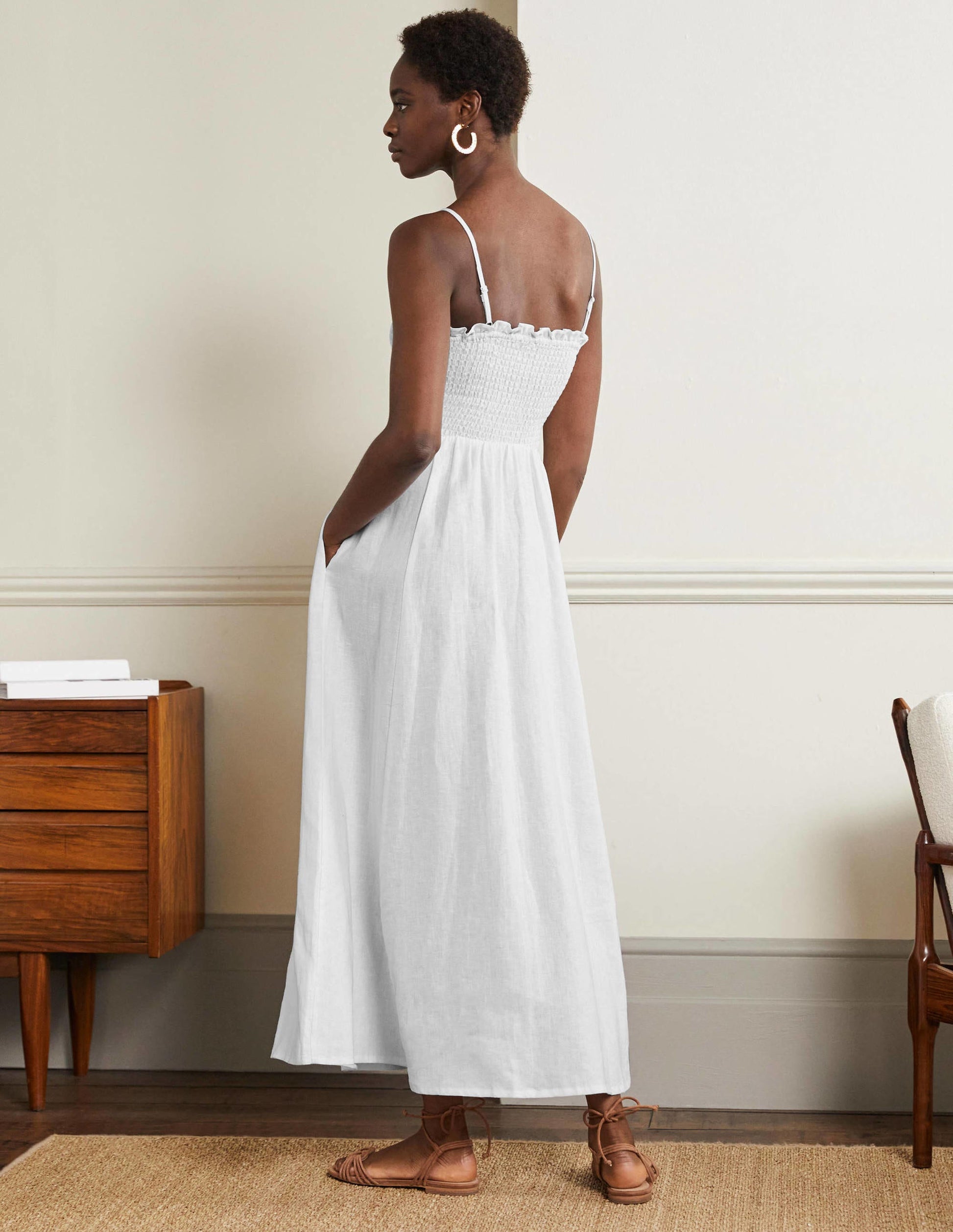 Trägerloses Leinen-Midikleid-Weiß-3