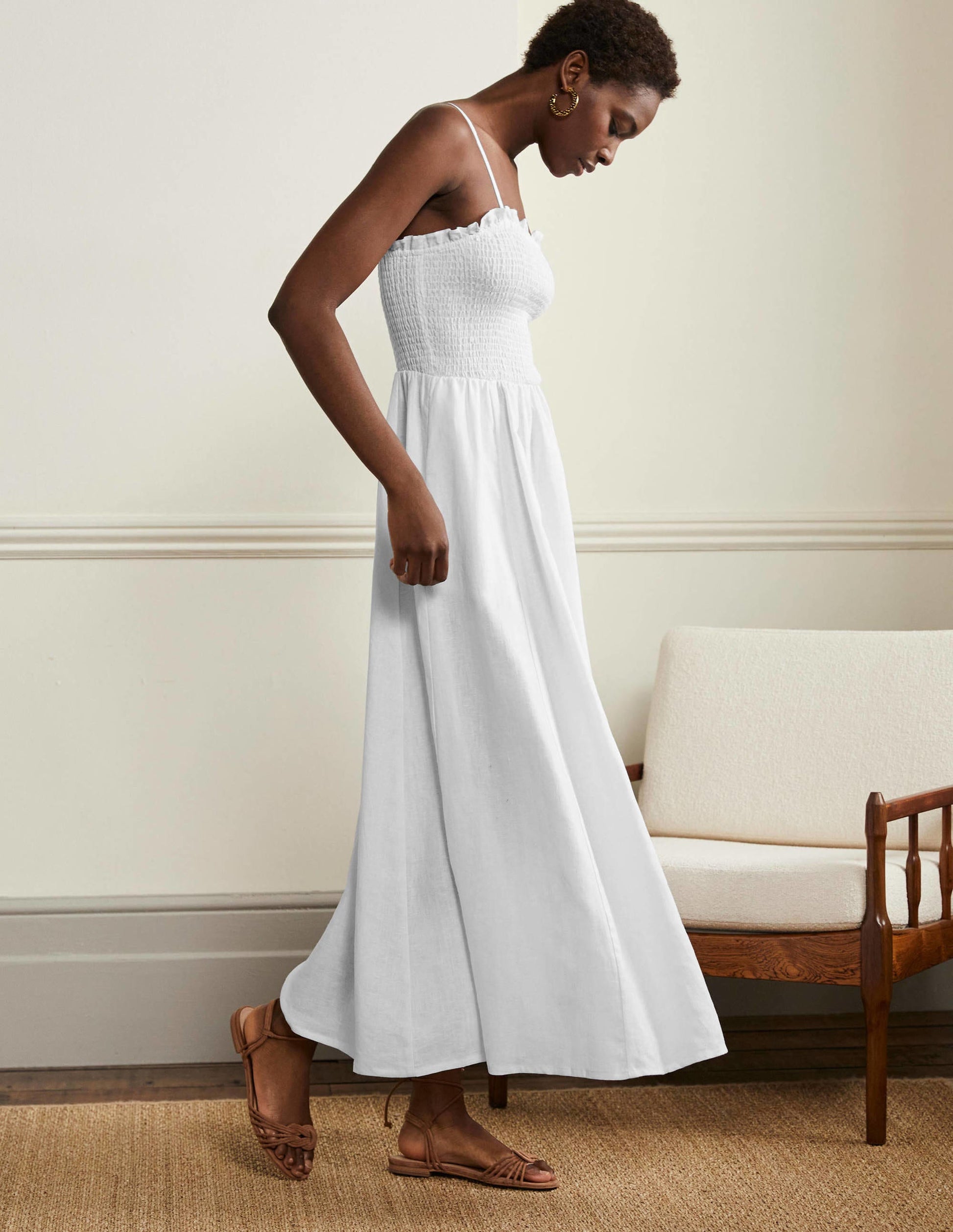 Trägerloses Leinen-Midikleid-Weiß-4