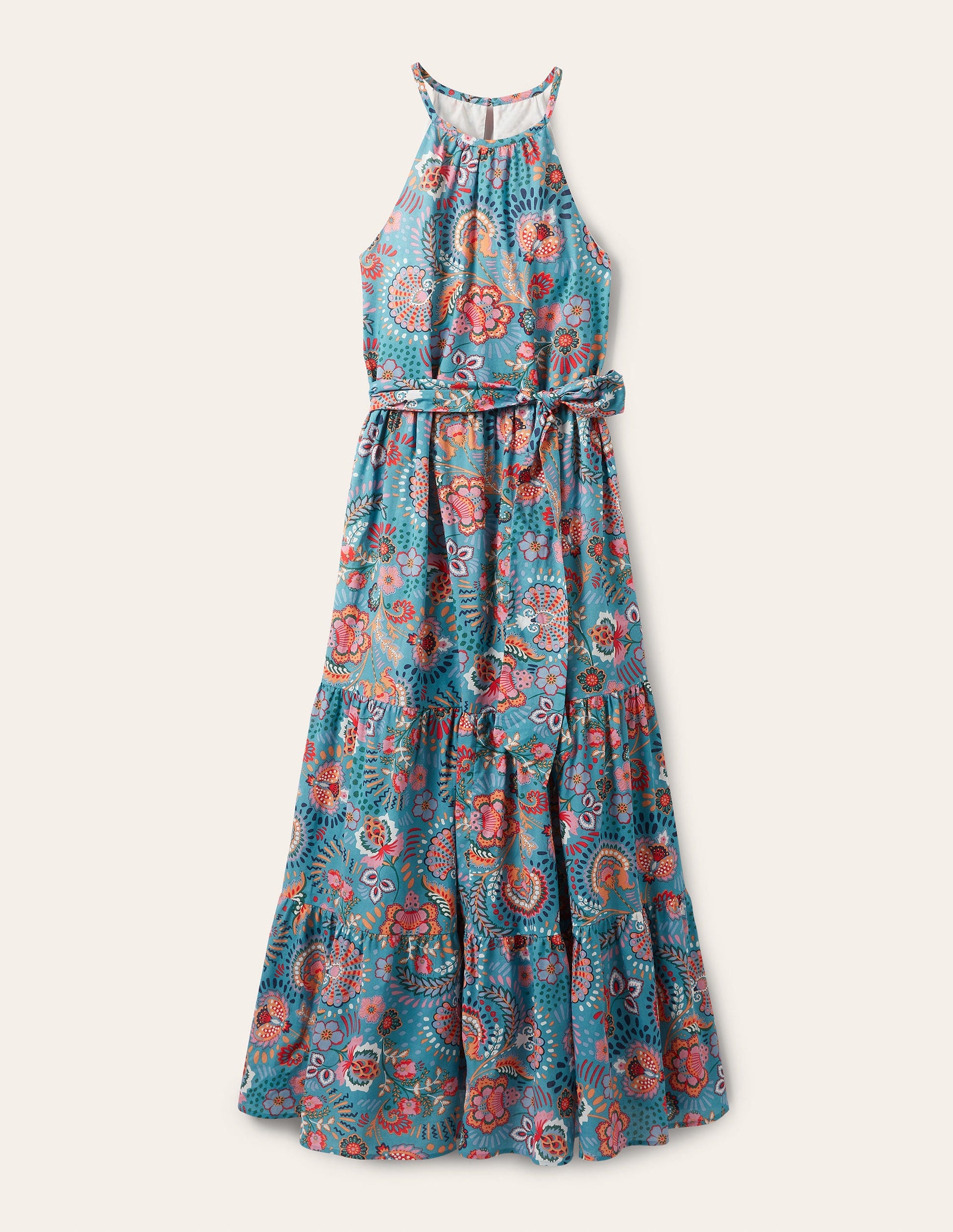 Gestuftes Neckholder-Maxikleid-Ritterspornblau, Dekoratives Wiesenmuster-7