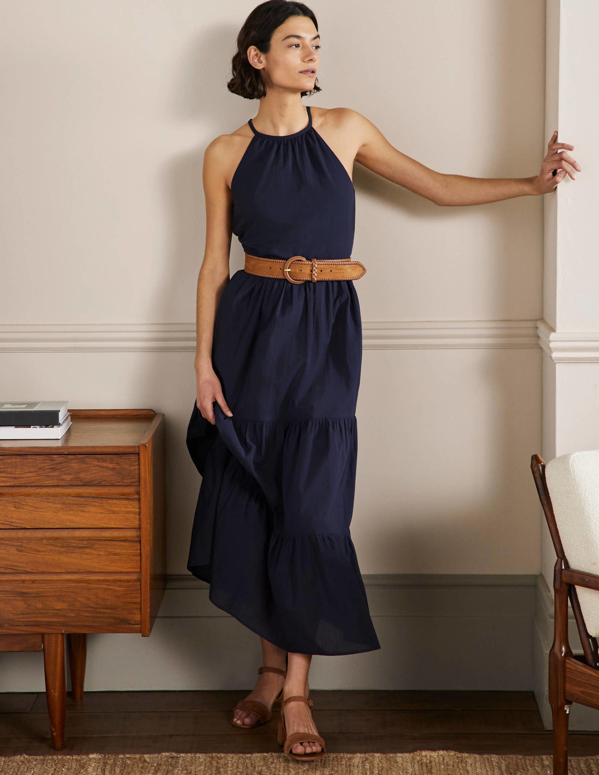 Gestuftes Neckholder-Maxikleid-Marineblau - Image 5