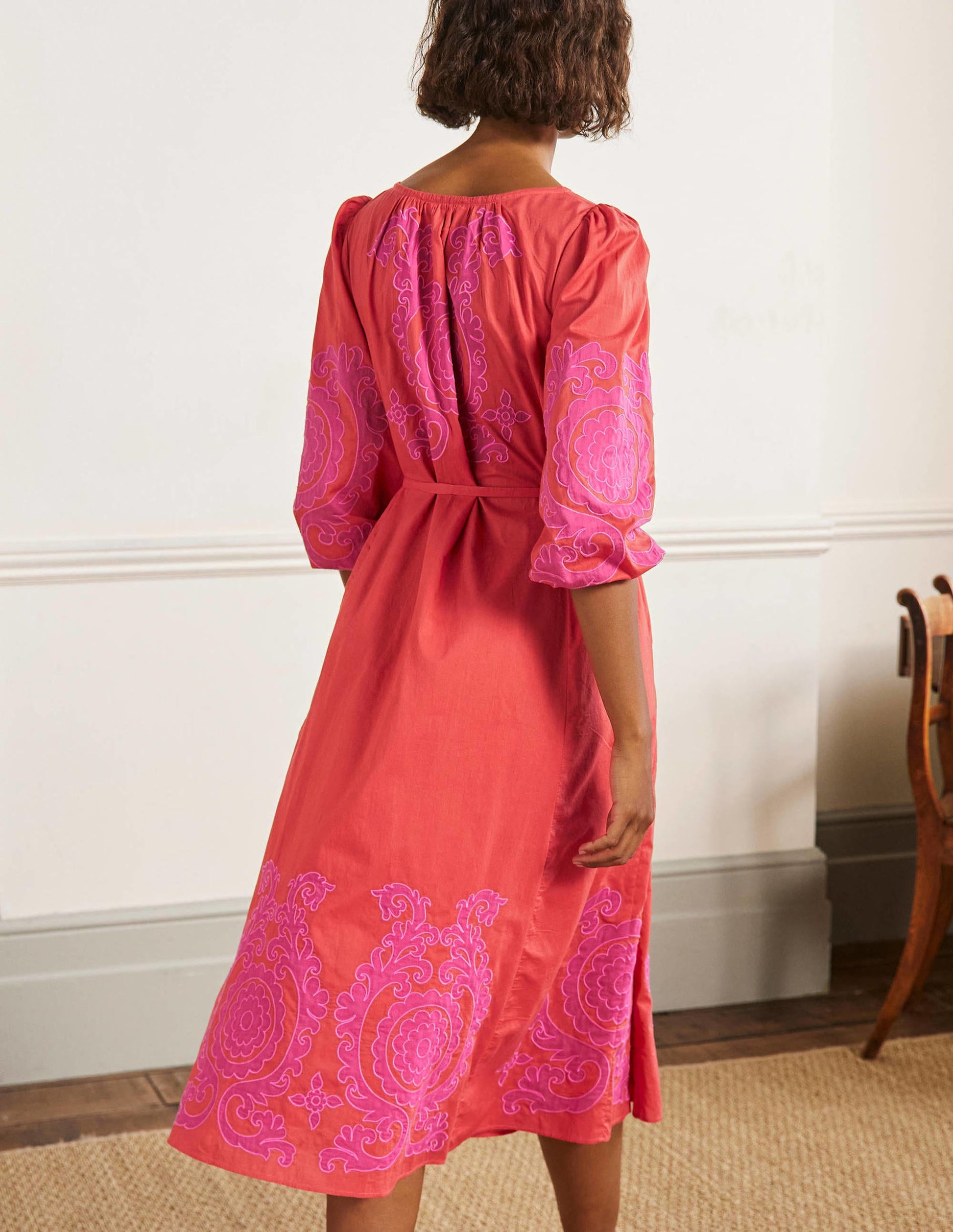 Robe midi à appliqué-Papaye vif-3