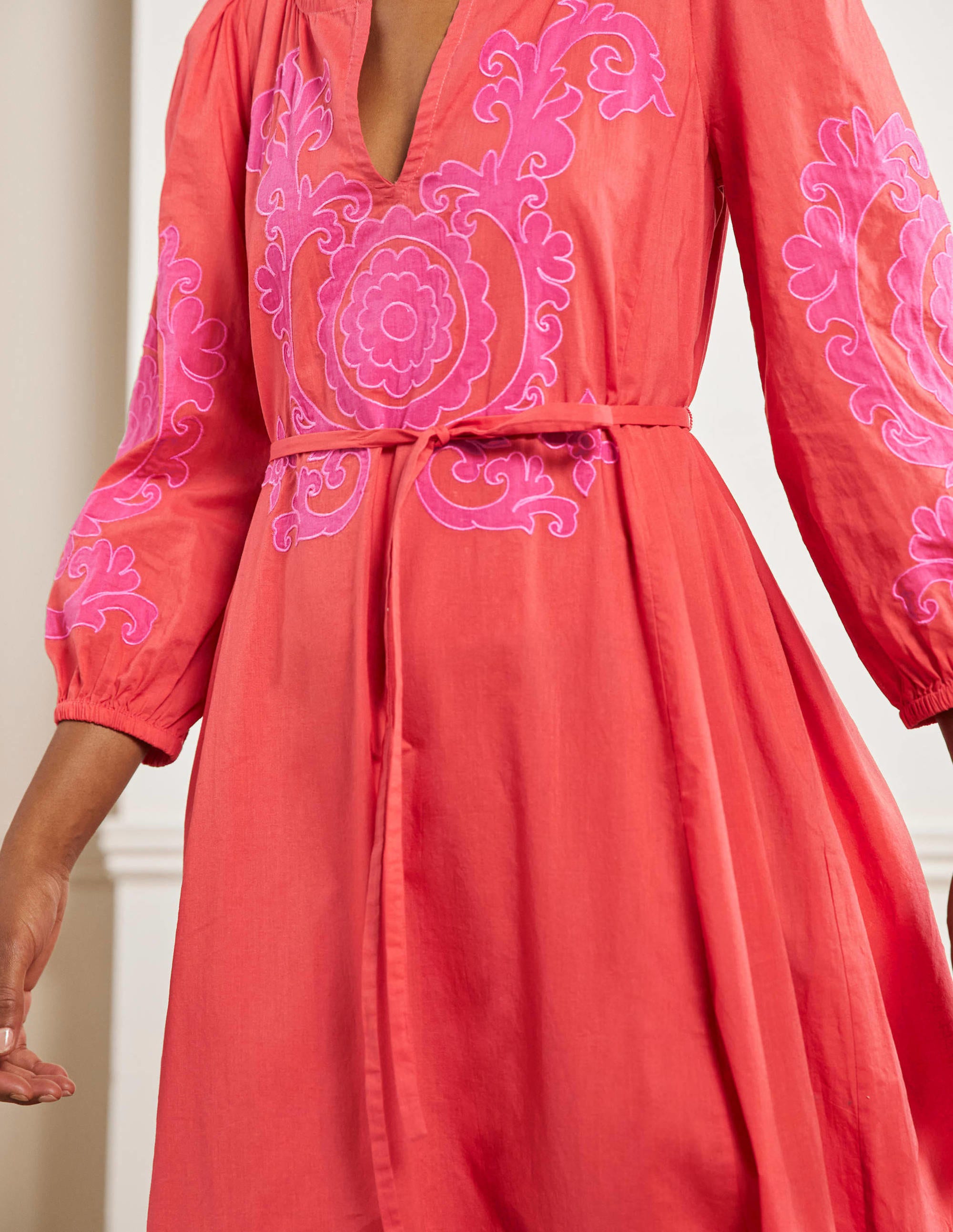 Robe midi à appliqué-Papaye vif - Image 5