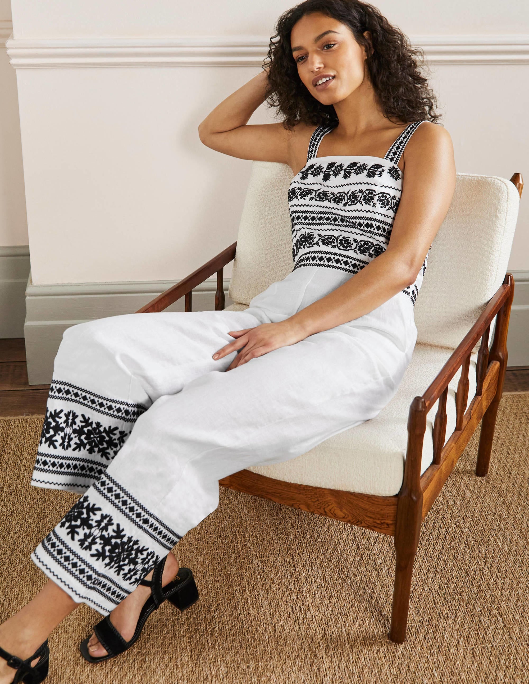 Embroidered Strappy Jumpsuit-Ivory - Image 4
