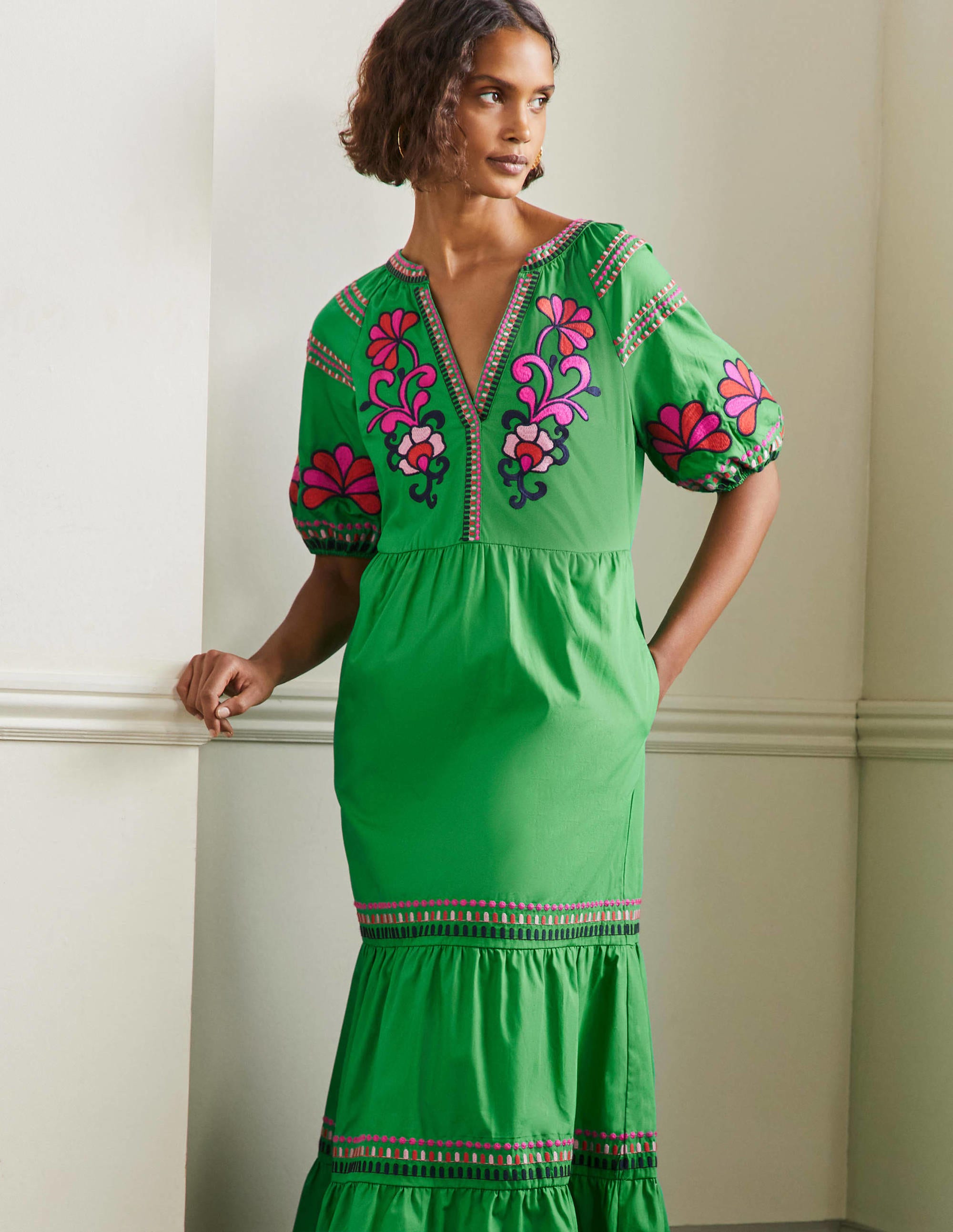 Natalie Embroidered Maxi Dress-Rich Emerald - Image 4