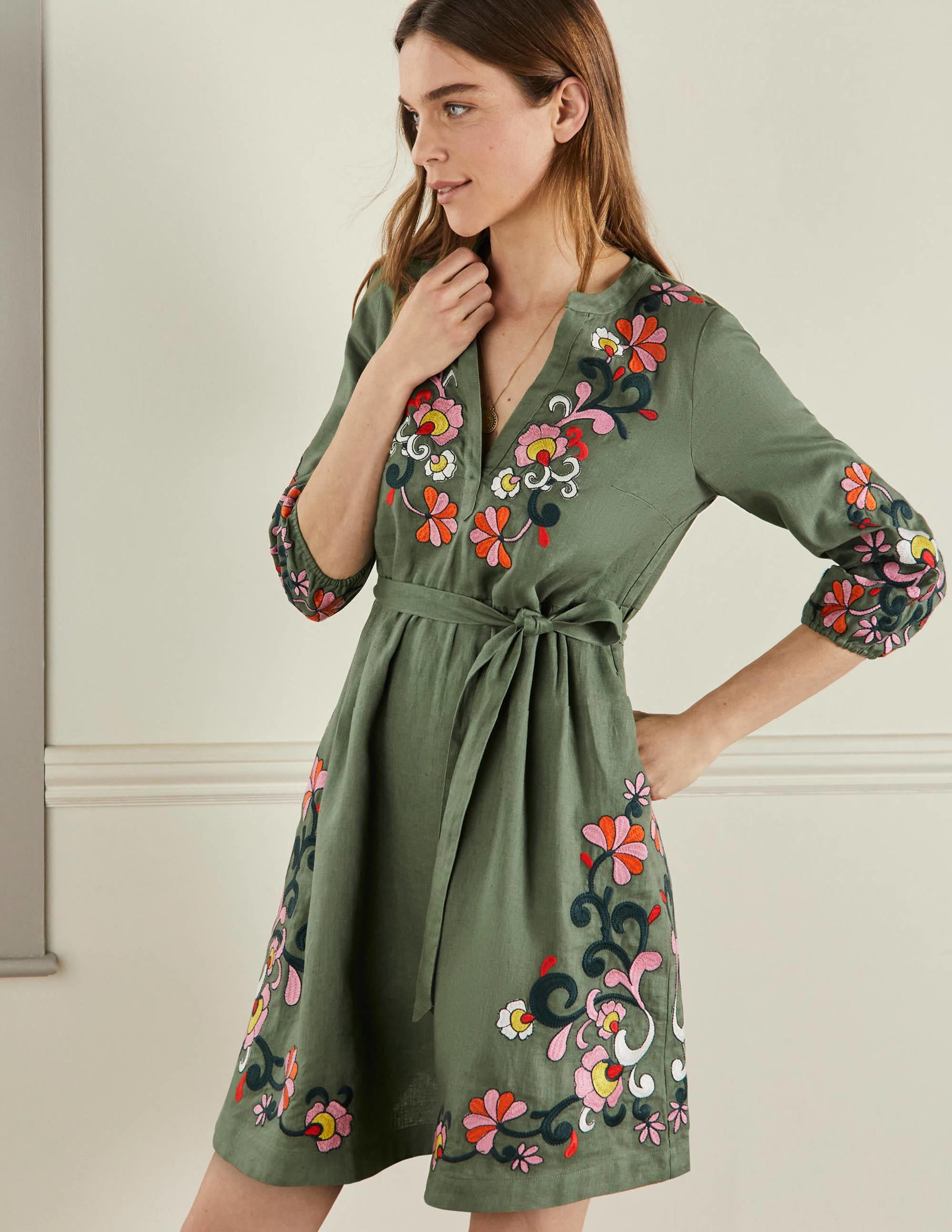 Robe brodée en lin-Aulne - Image 4