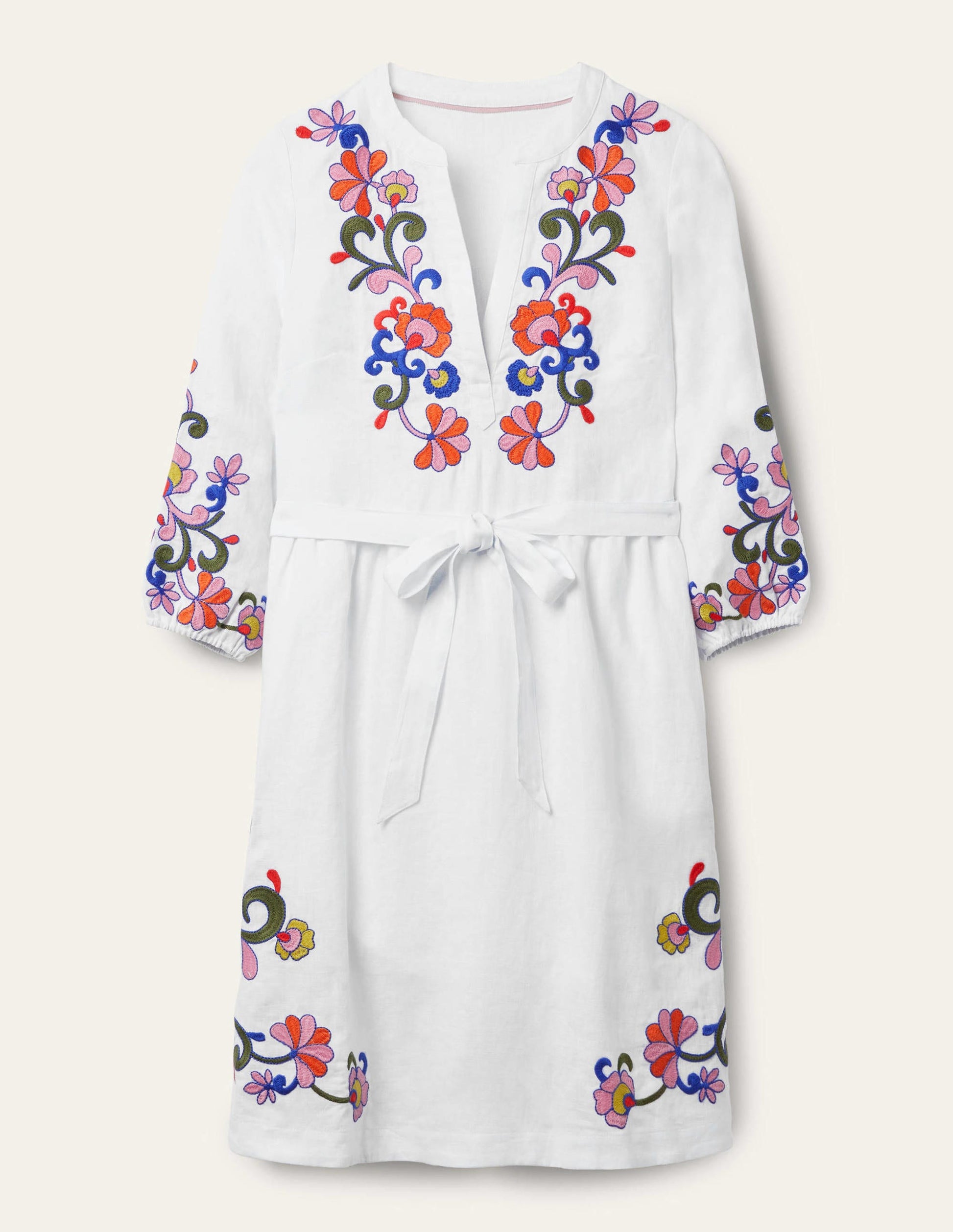 Robe brodée en lin-Blanc-6