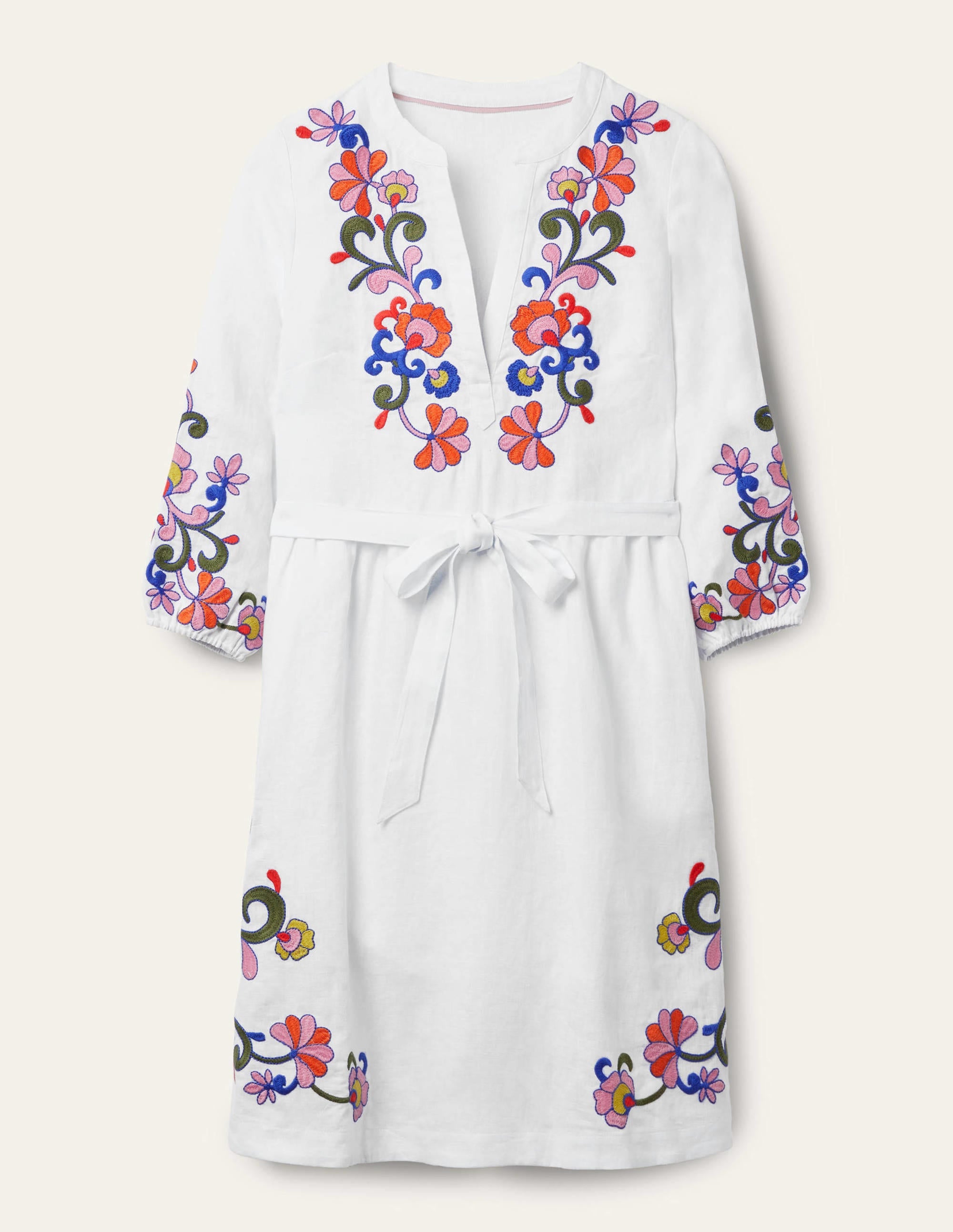 Robe brodée en lin-Blanc - Image 6