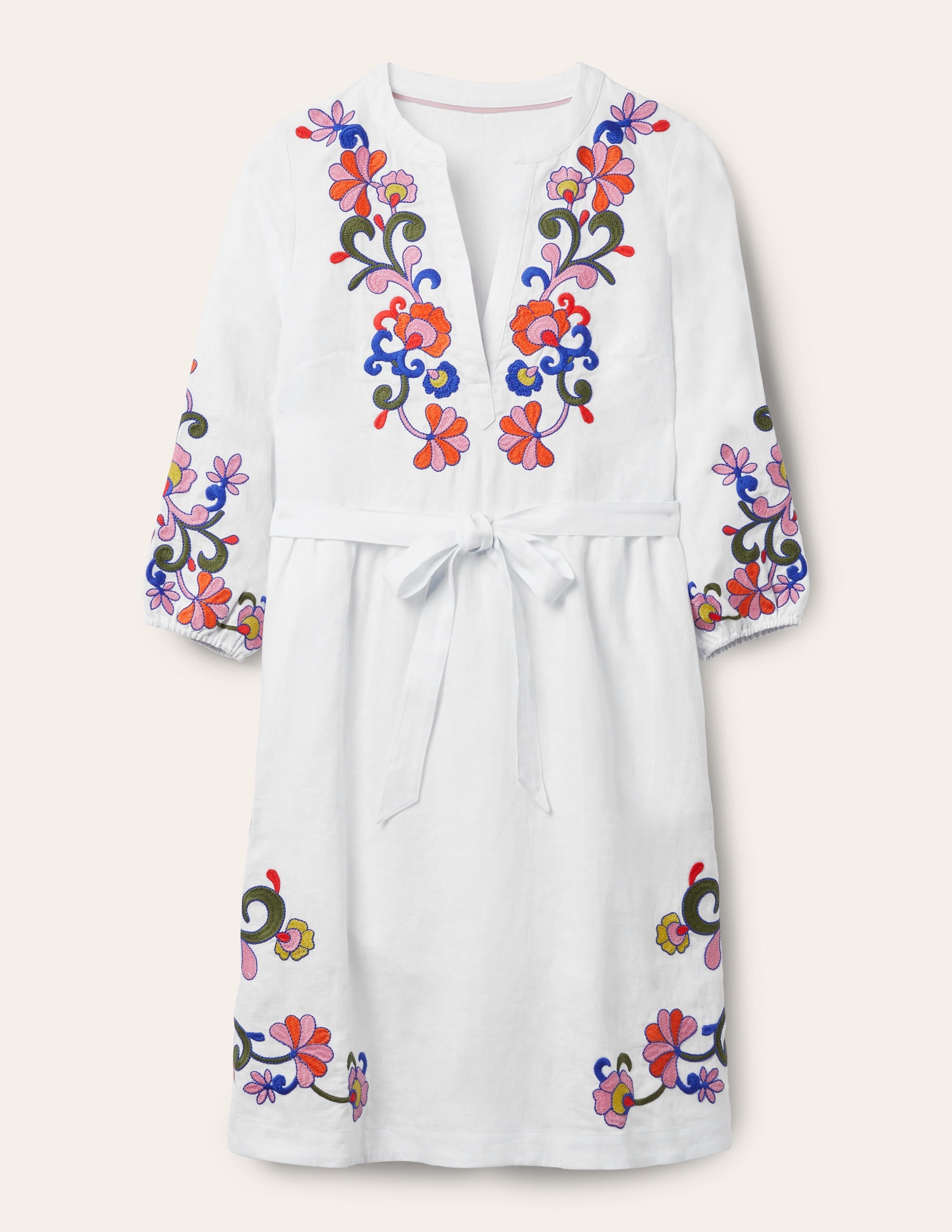 Robe brodée en lin-Blanc - Image 7