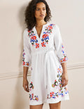 Robe brodée en lin-Blanc