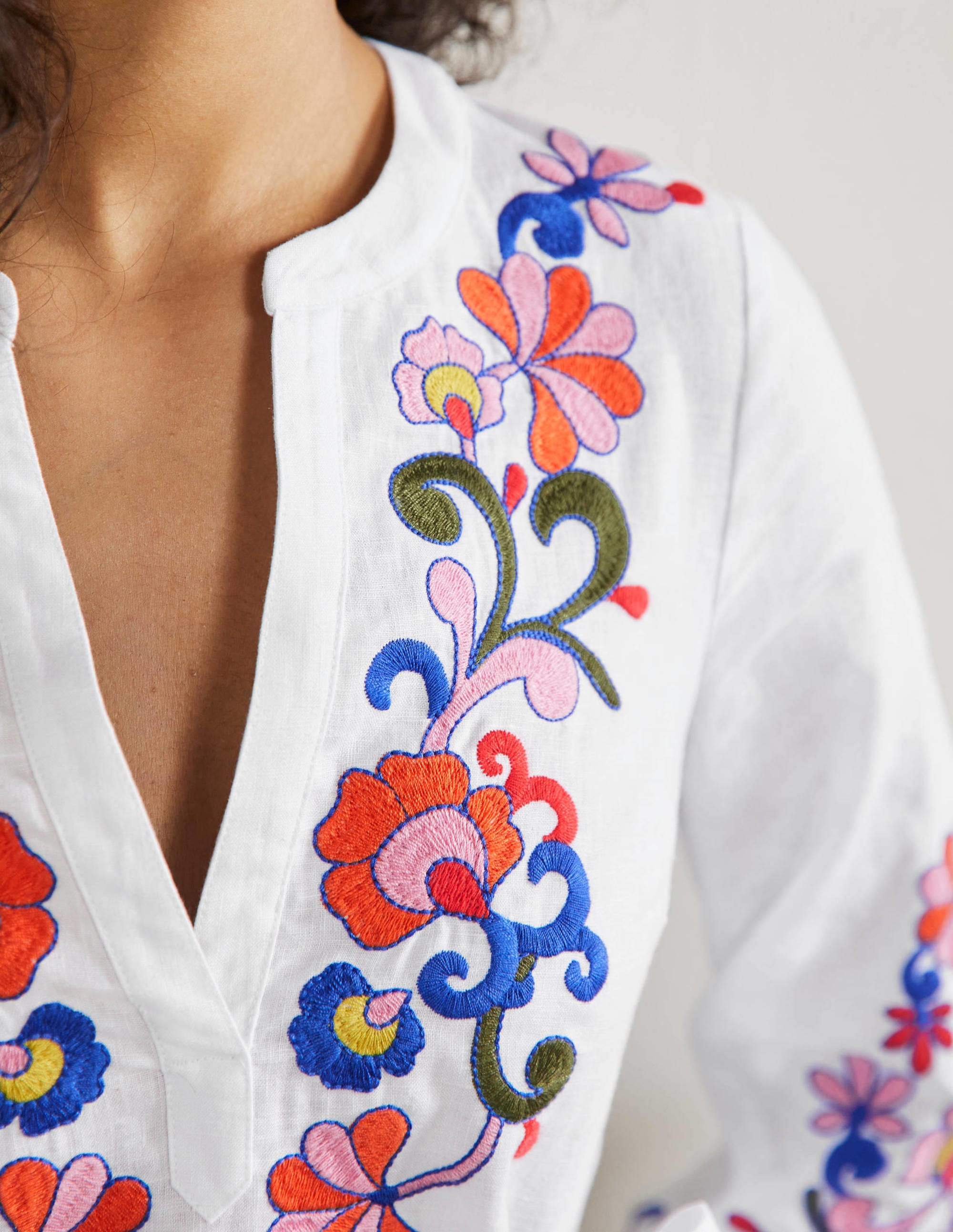 Robe brodée en lin-Blanc - Image 5
