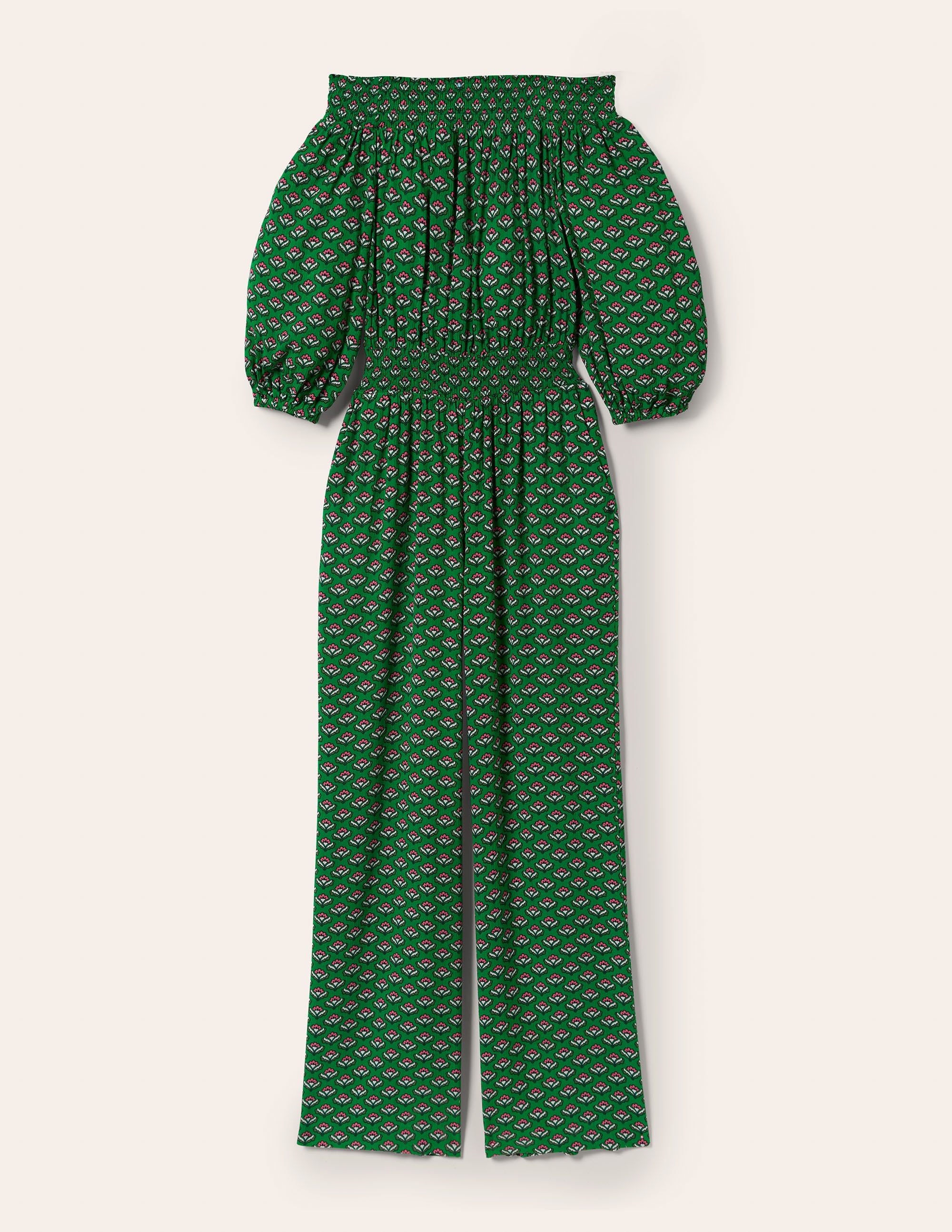 Combinaison à épaules dénudées-Vert des Highlands, motif Oriental Bud - Image 5