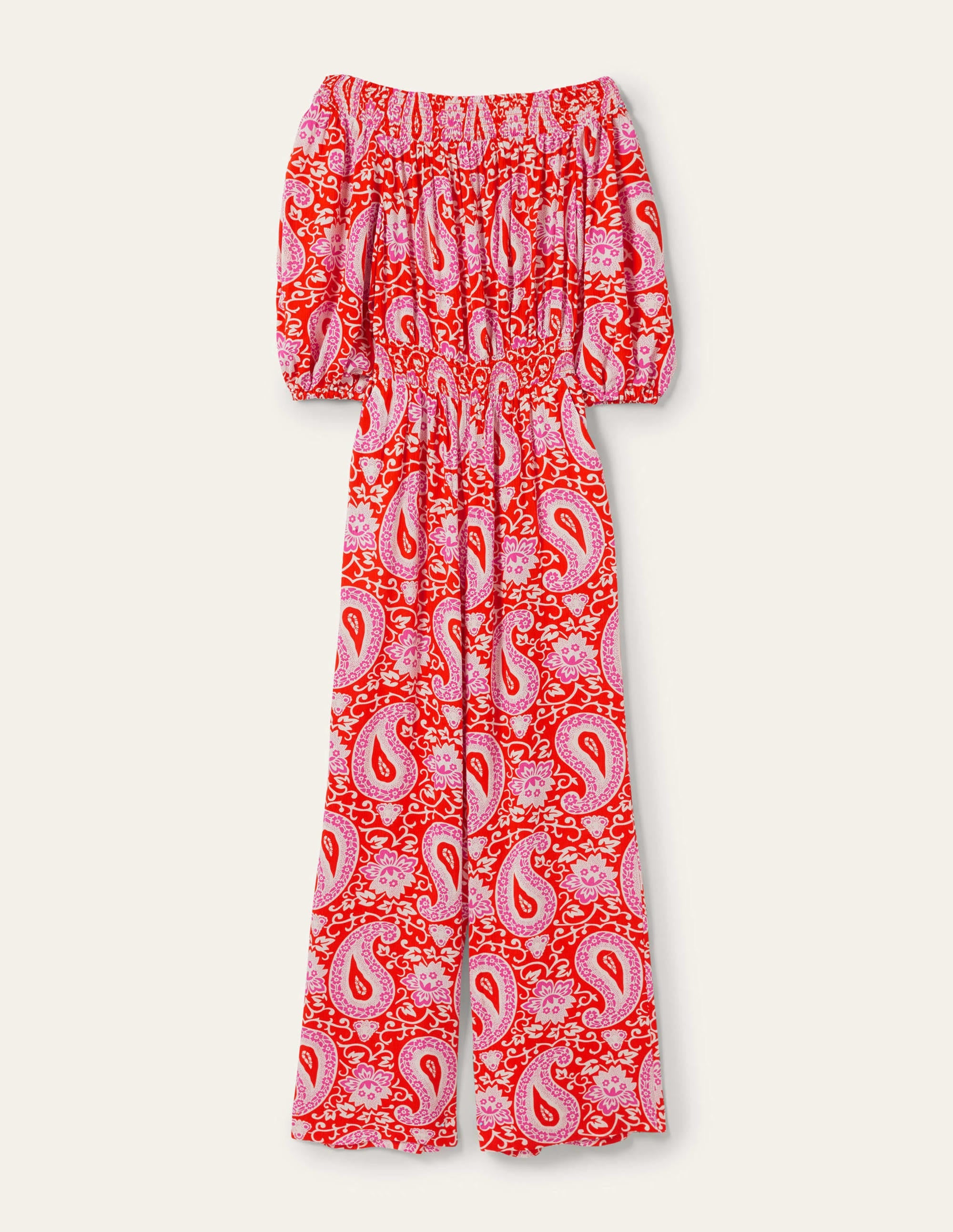 Schulterfreier Jumpsuit-Papayaorange, Bezauberndes Paisleymuster - Image 6