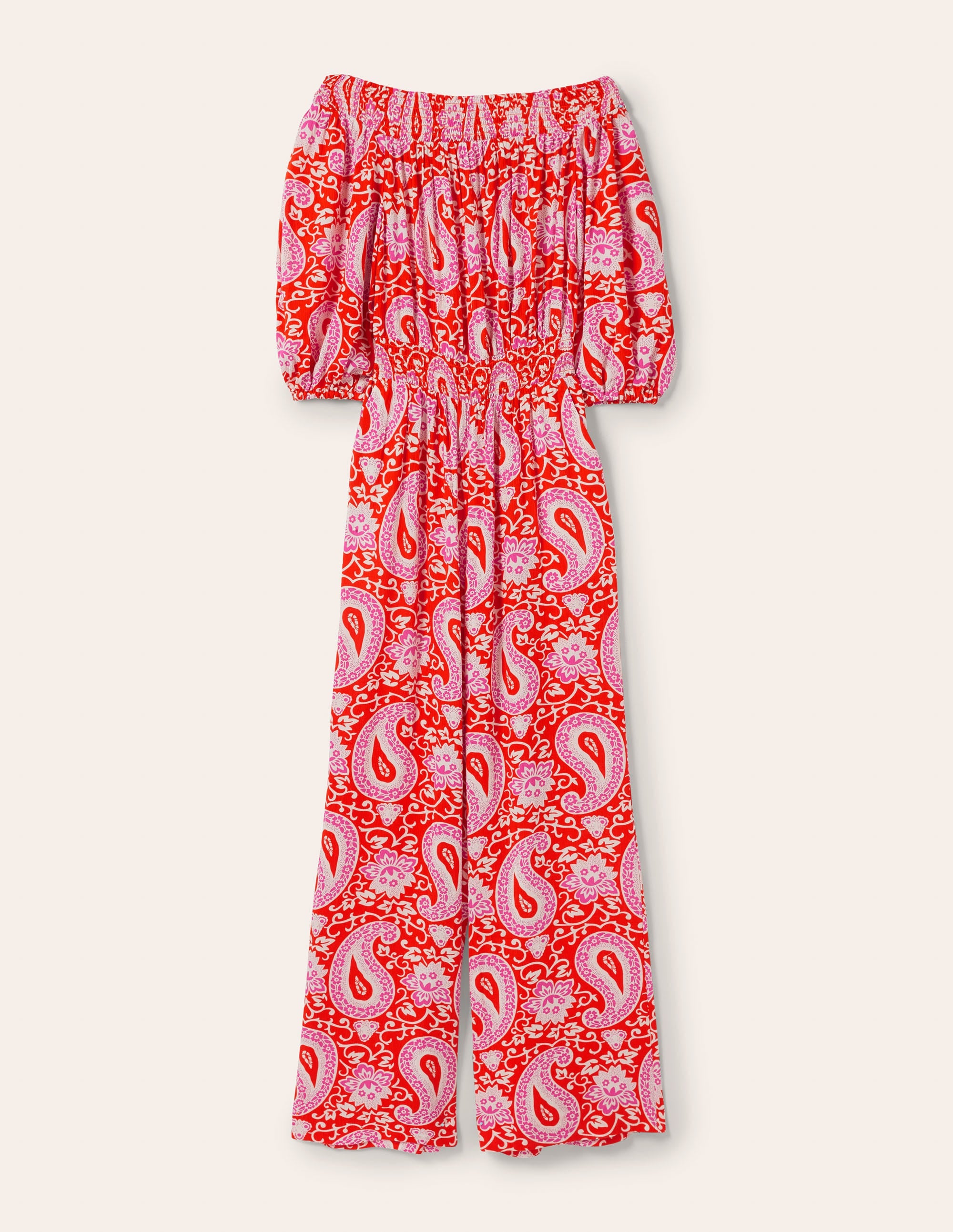Schulterfreier Jumpsuit-Papayaorange, Bezauberndes Paisleymuster - Image 7