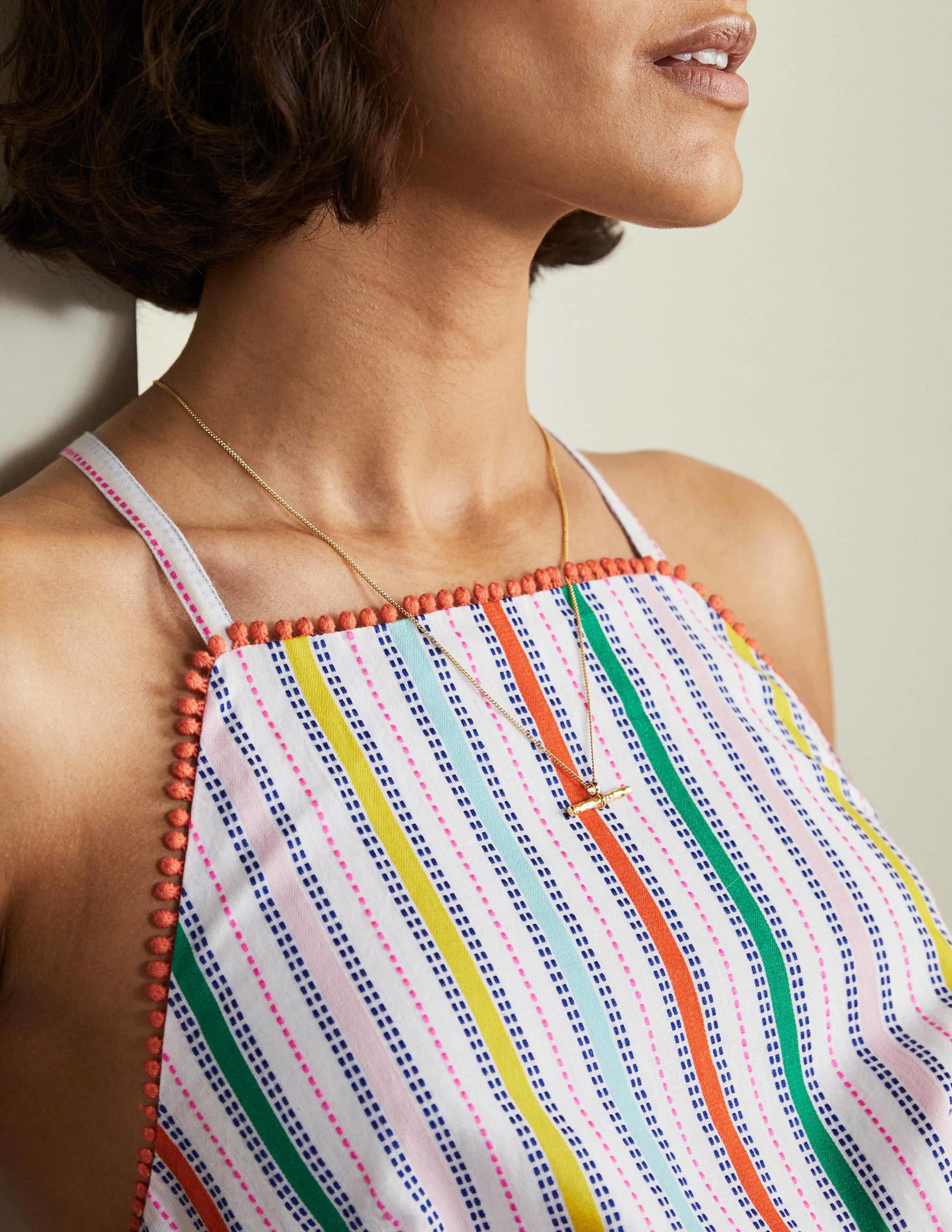 Gestreiftes Neckholder-Midikleid-Maisgelb/Paprikagrün-2