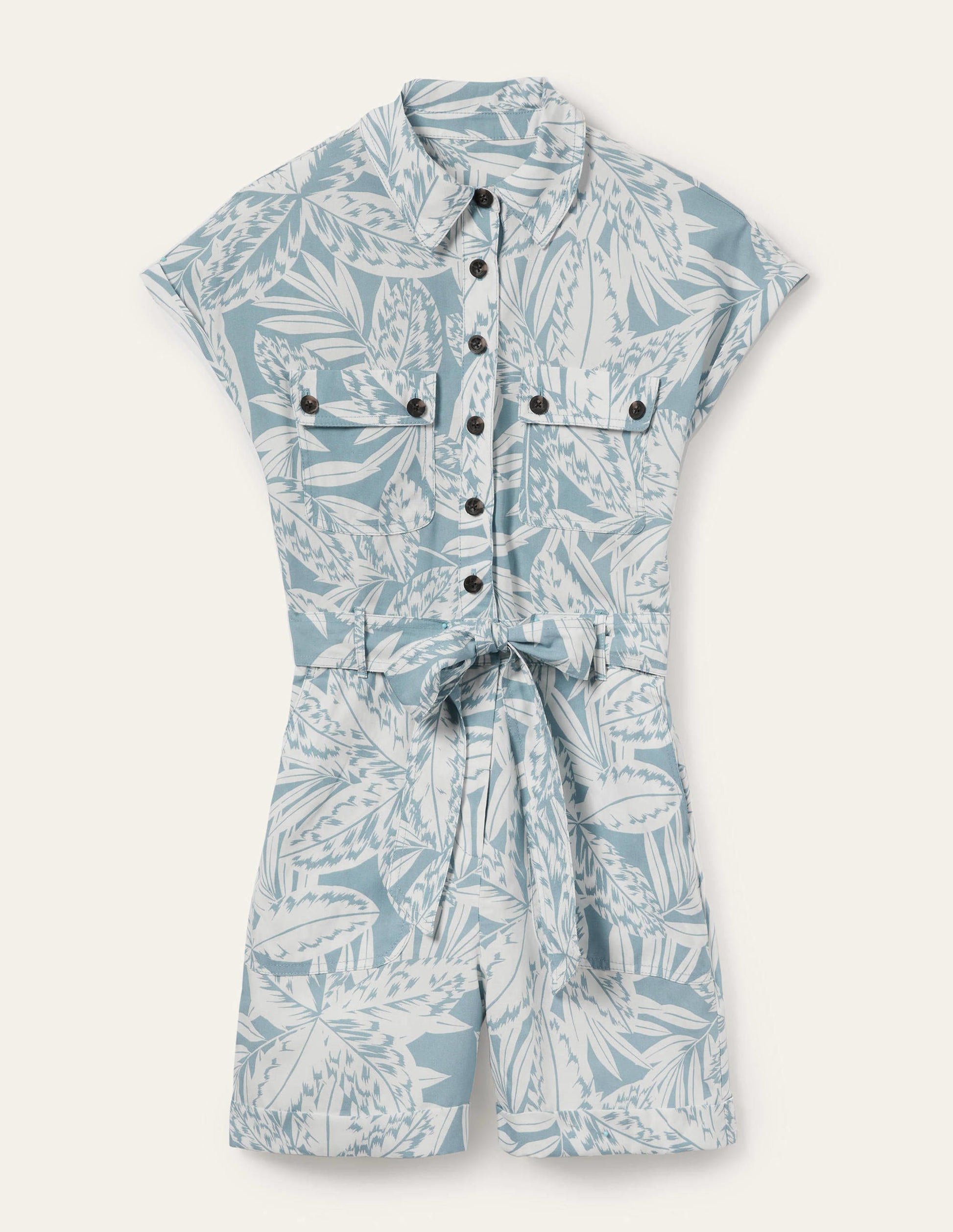 Einteiler mit Taschen-Bergquellenblau, Exotische Blätter-5