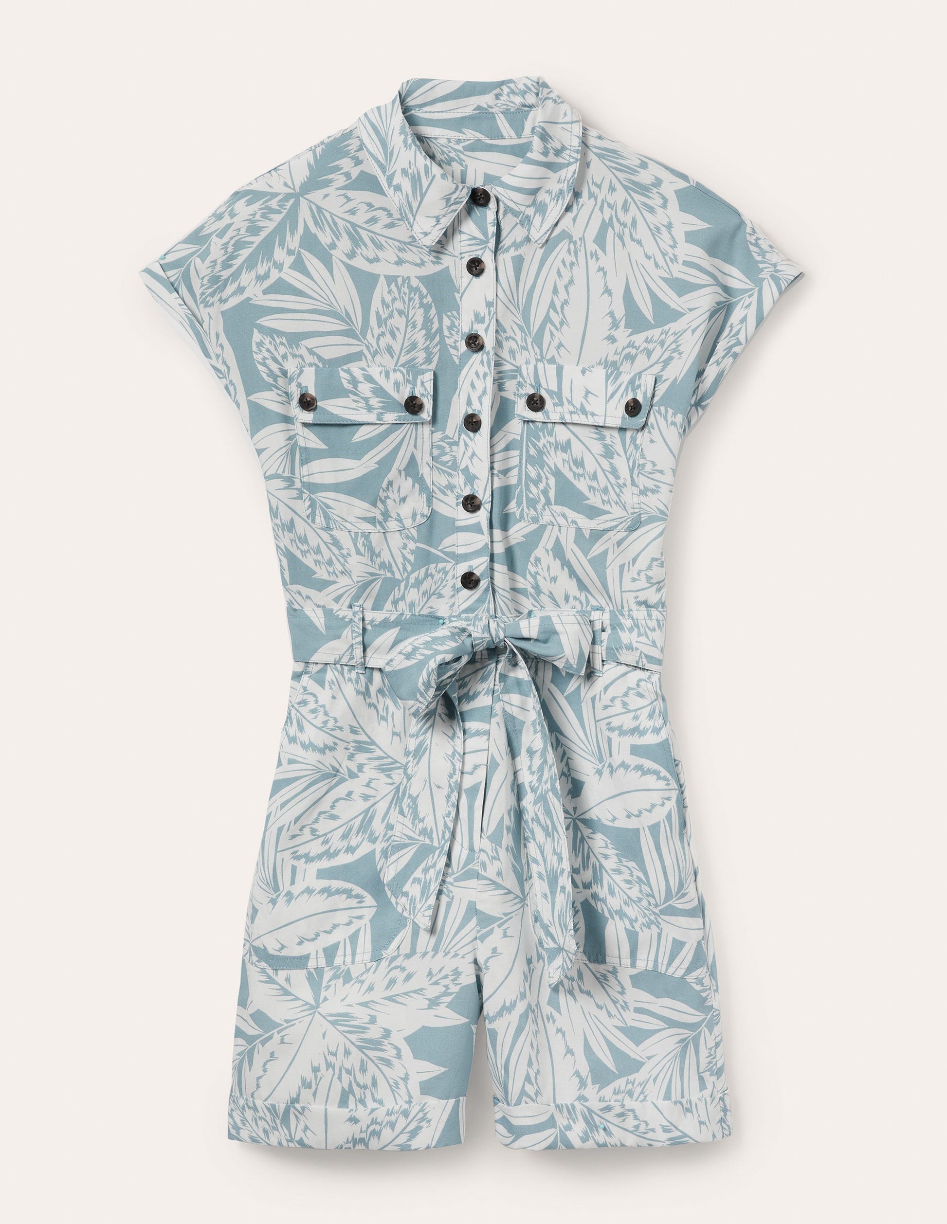 Einteiler mit Taschen-Bergquellenblau, Exotische Blätter-6