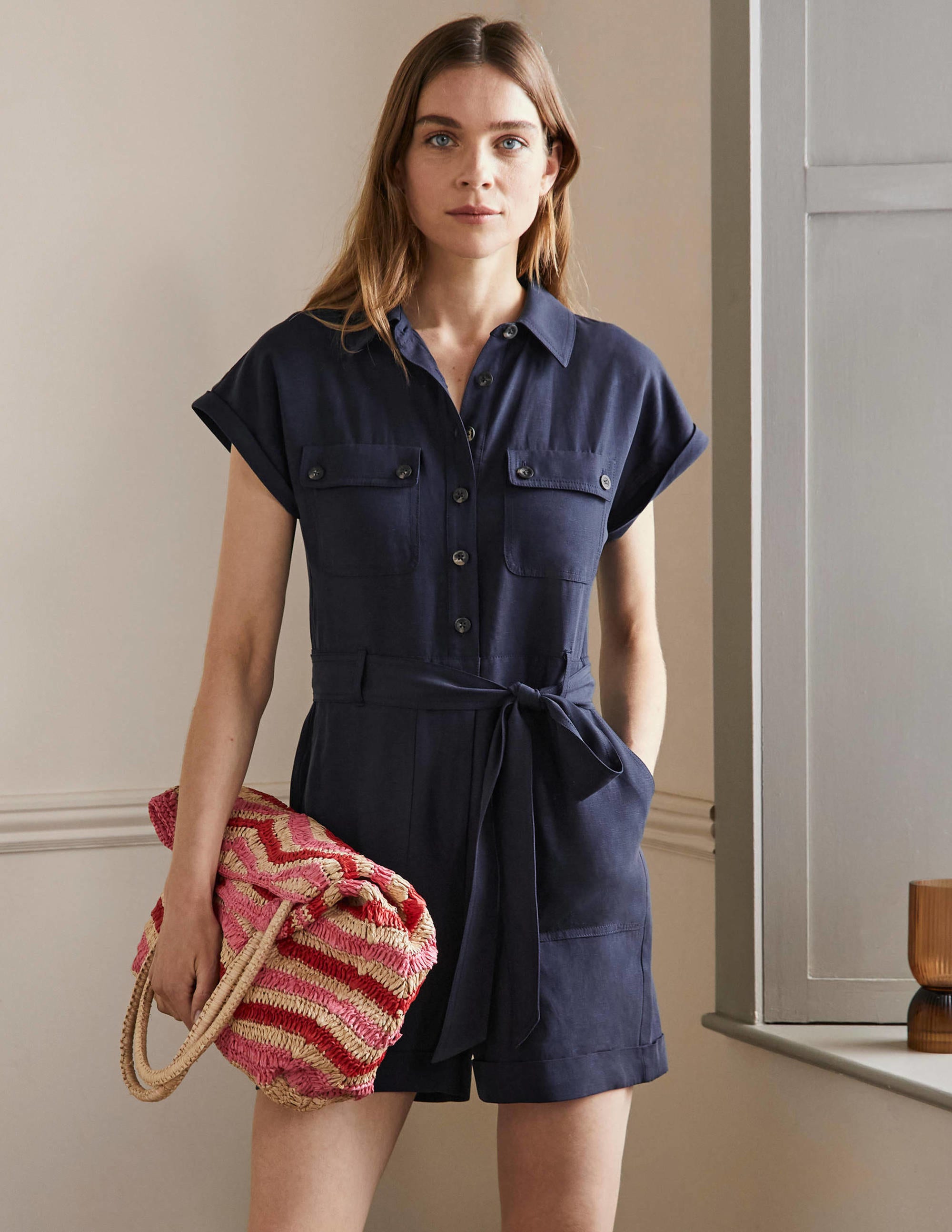 Pocket Detail Playsuit-NAVY - Image 1