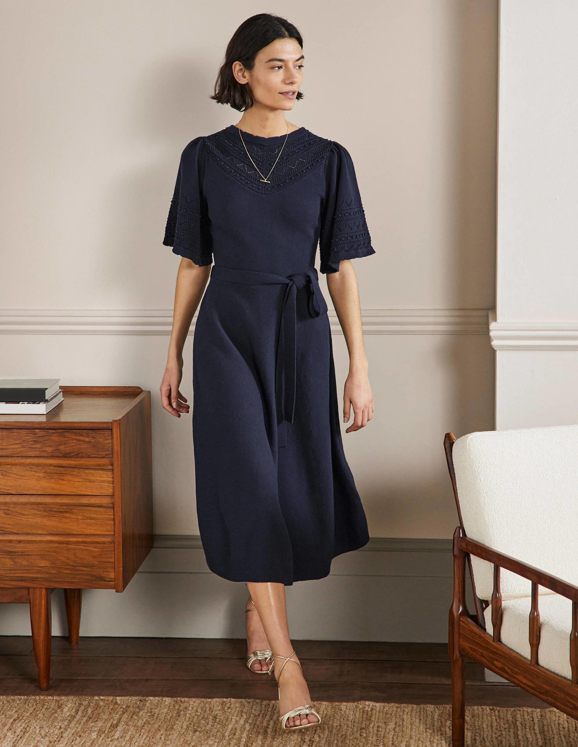 Strickkleid mit weiten Ärmeln-Marineblau-1