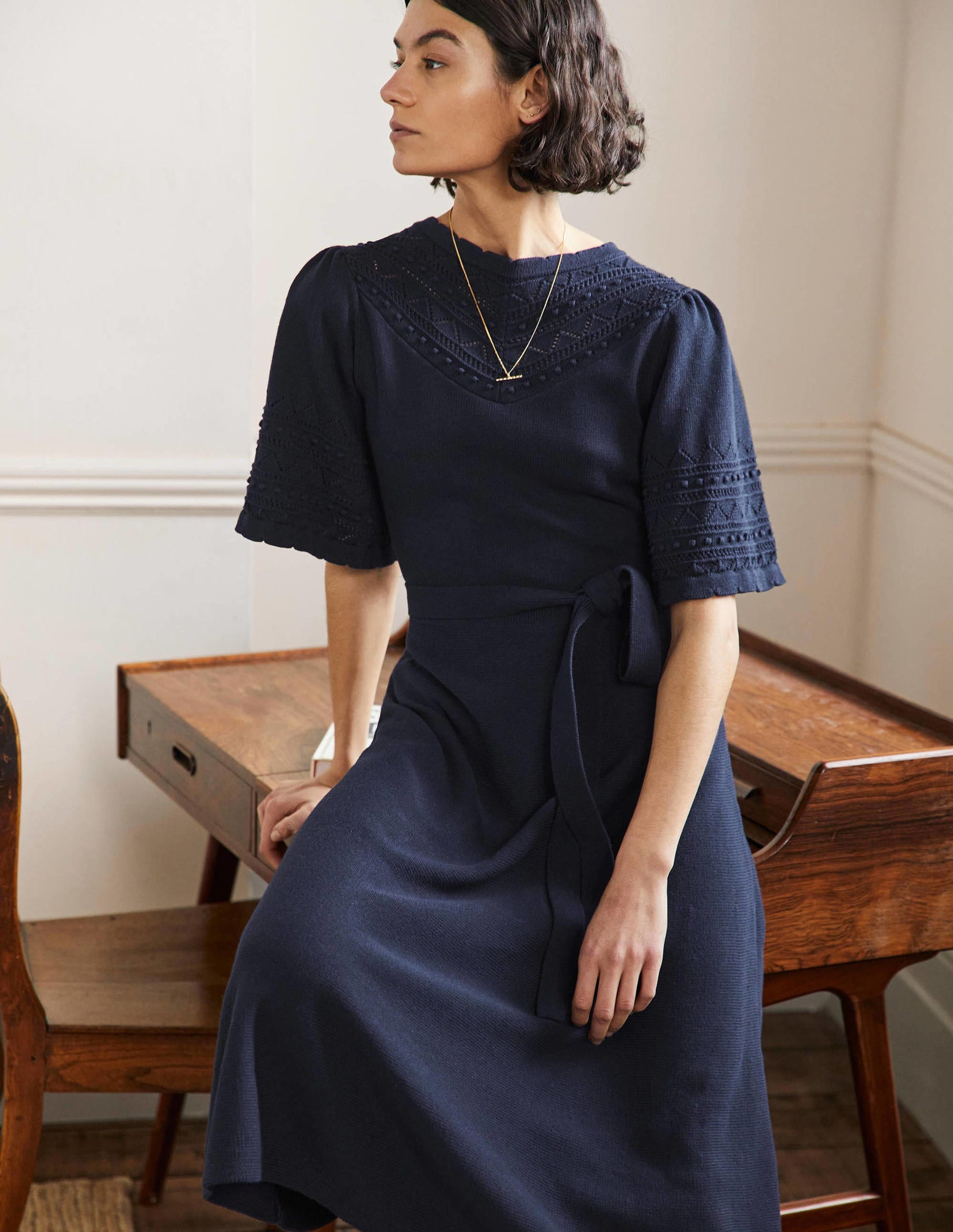 Strickkleid mit weiten Ärmeln-Marineblau-4