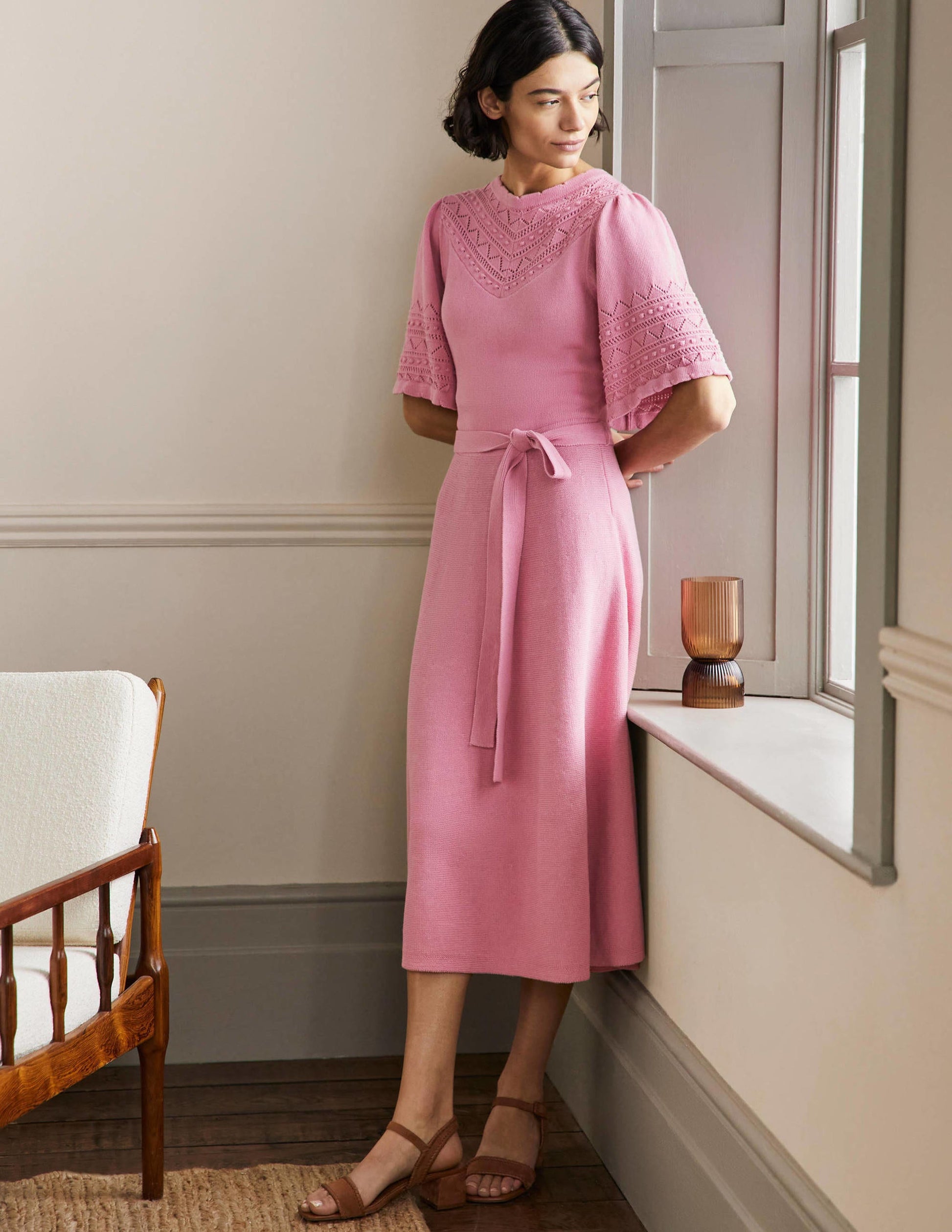 Strickkleid mit weiten Ärmeln-Kirschblütenrosa-1