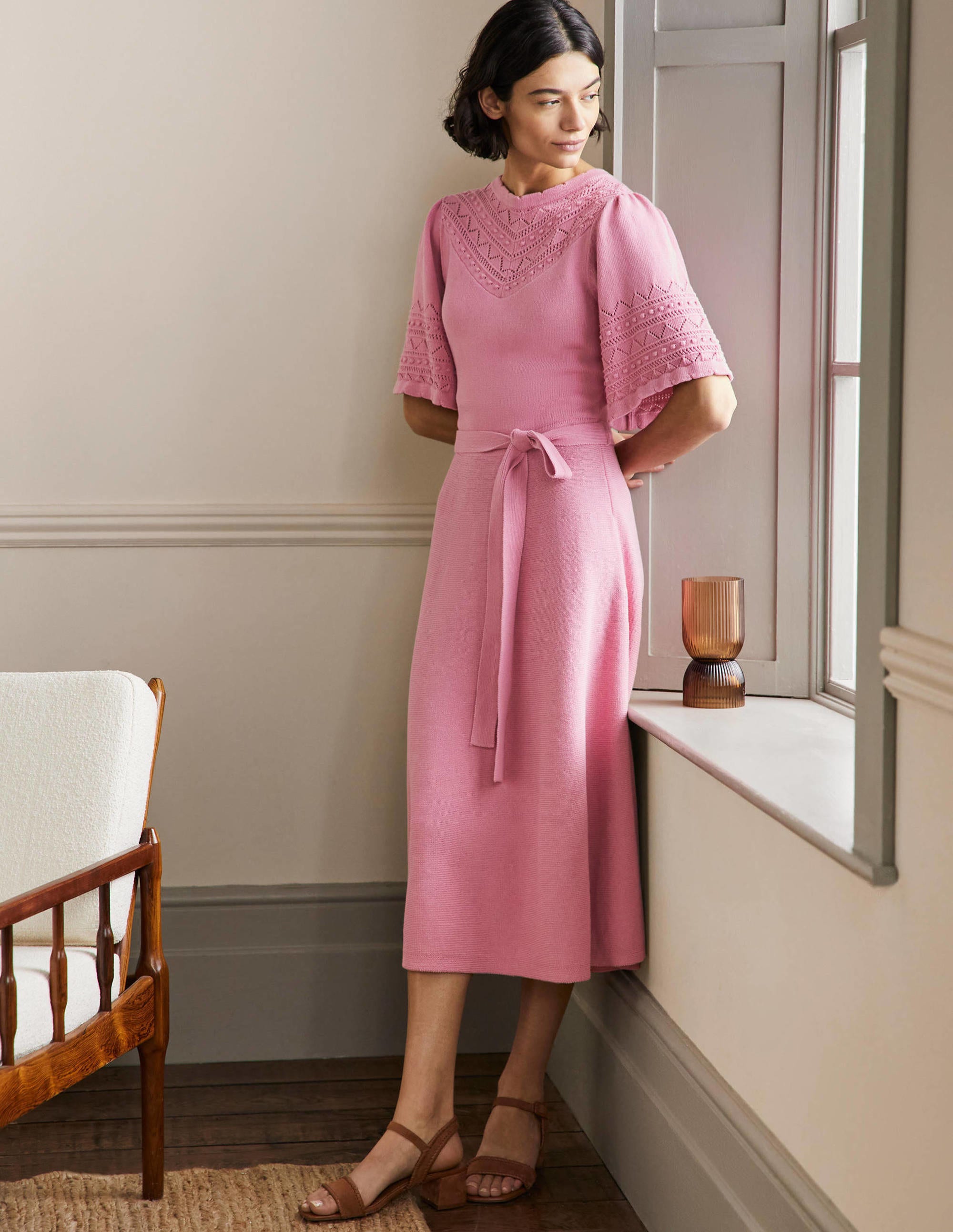 Strickkleid mit weiten Ärmeln-Kirschblütenrosa - Image 1