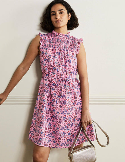 Ärmelloses Smok-Minikleid-Kirschblütenrosa, Orientalische Wiese