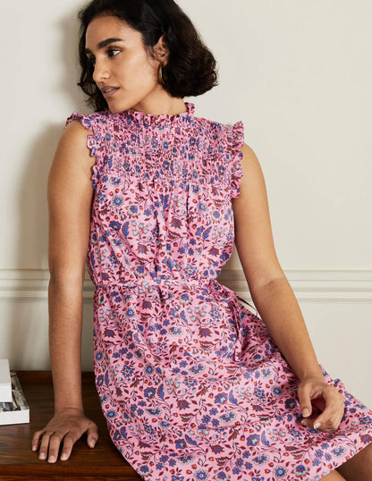 Ärmelloses Smok-Minikleid-Kirschblütenrosa, Orientalische Wiese-4
