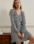 V-Neck Tea Dress-Navy, Delicate Bud