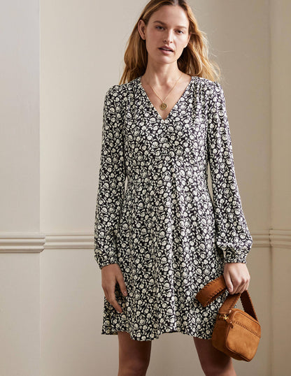 Kleid mit V-Ausschnitt-Navy, Zarte Knospen-4