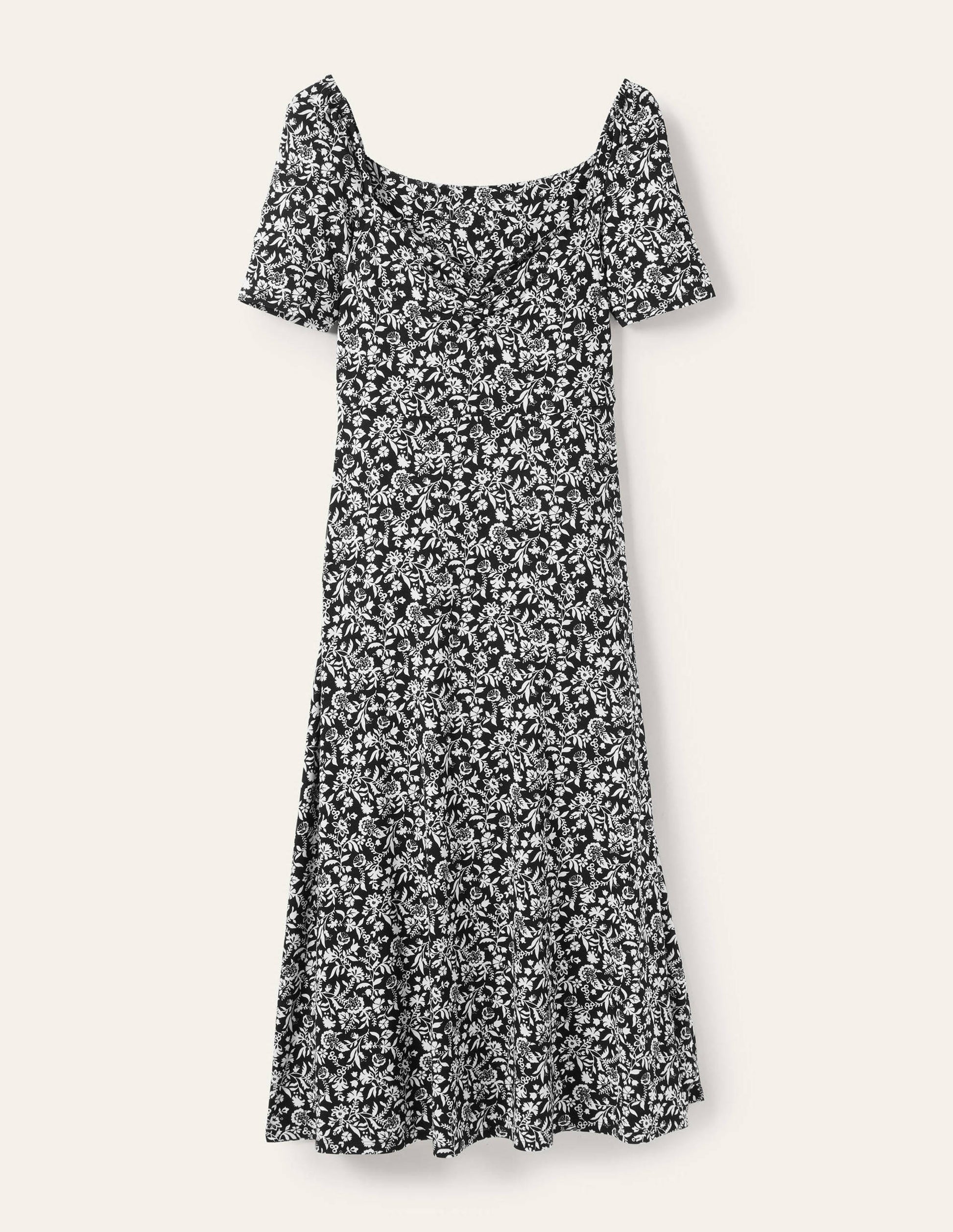 Robe midi en jersey avec encolure en cœur-Noir, motif Flora Charm-6