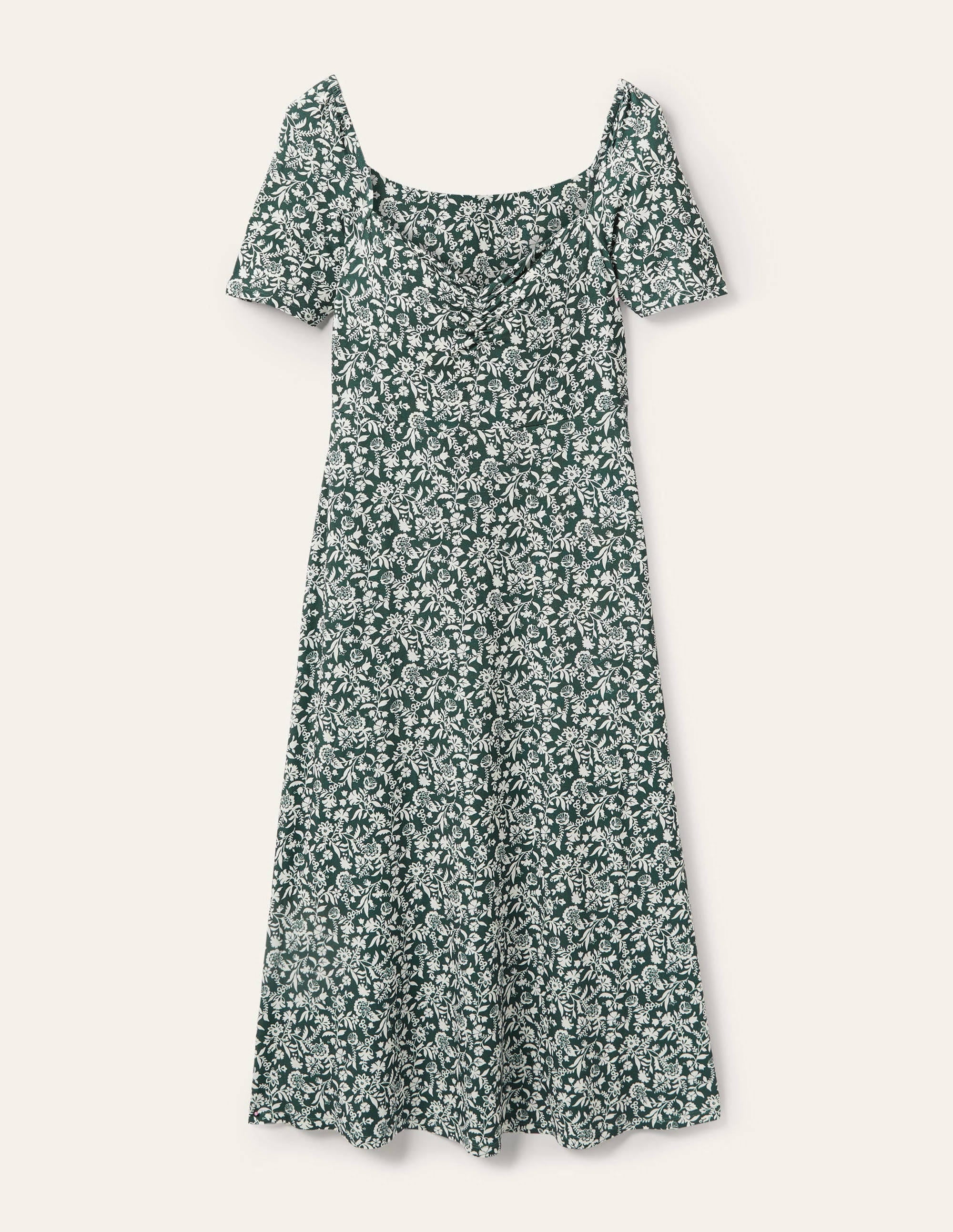 Jersey-Midikleid mit Herzausschnitt-Olivgrün, Hübsches Blumenmuster - Image 6